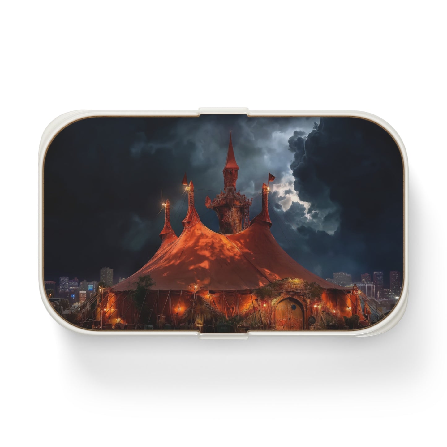 Crimson Circus Tent Bento Lunch Box – Midnight Carnival Dreamscape