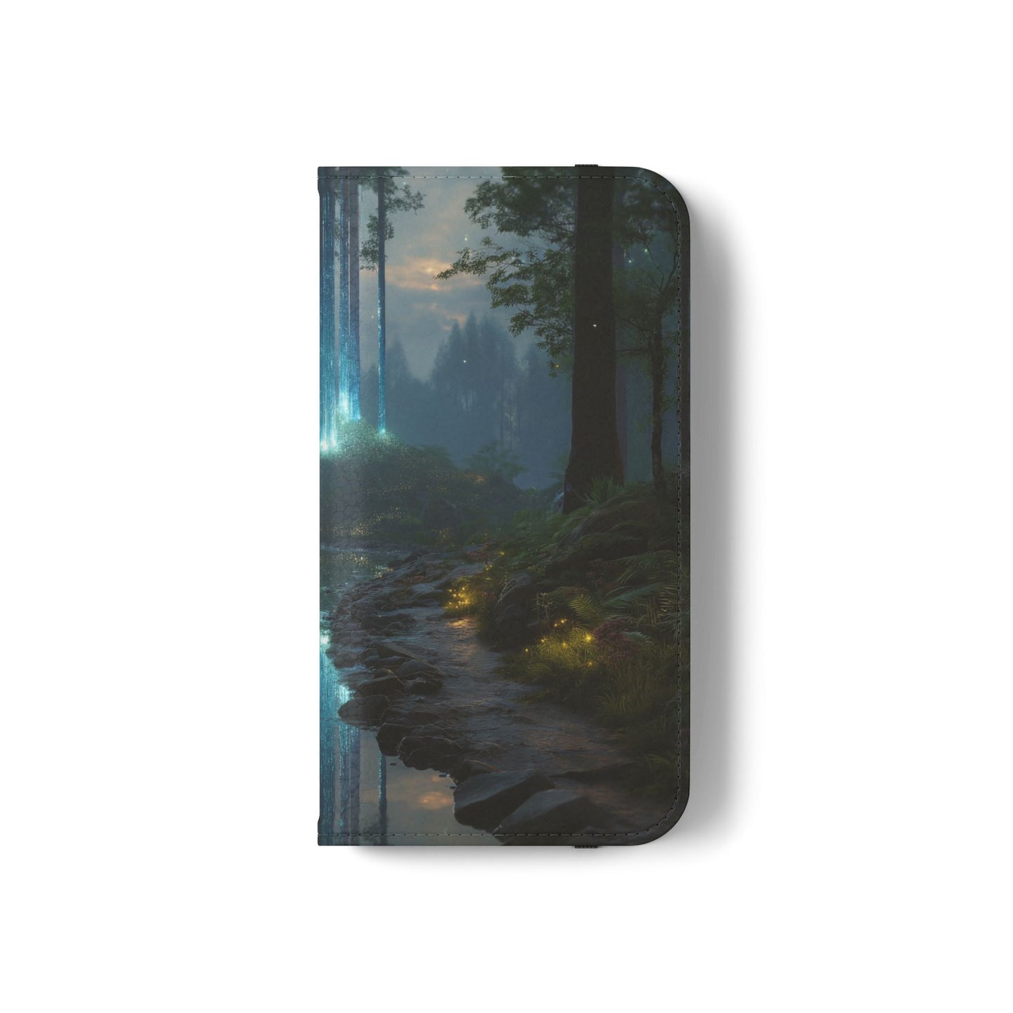 Bioluminescent Forest Flip Cases – Cyan Lightfall Stream Cover
