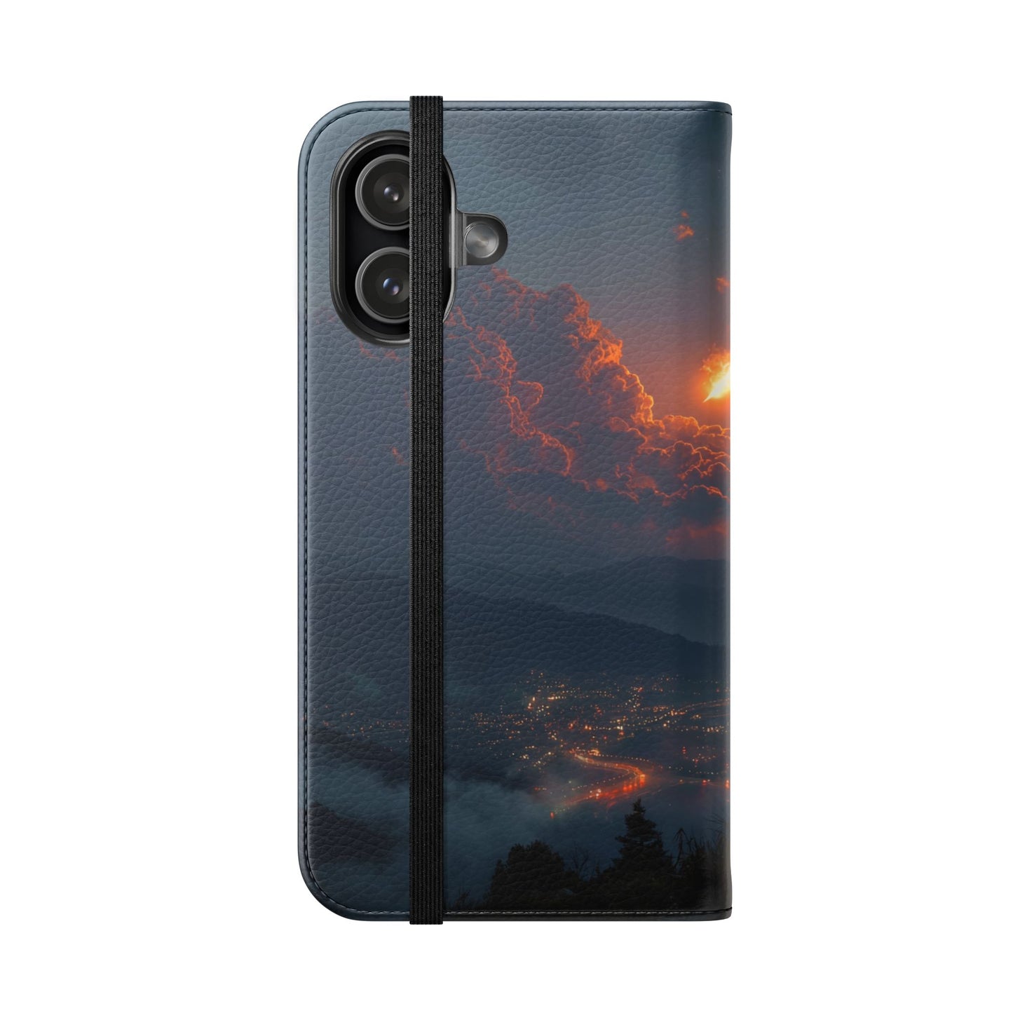 Meteor Over Valley Flip Cases – Crimson Sky Sentinel Cover
