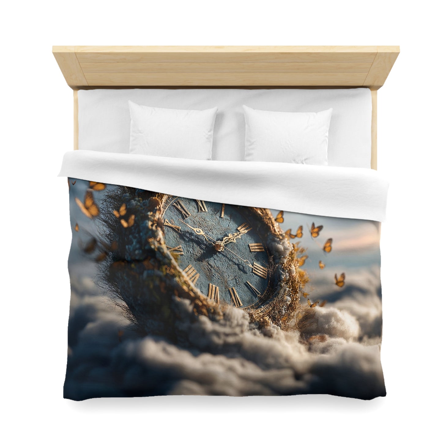 Butterflies & Timepiece Duvet Cover – Where Seasons Bloom in Twilight