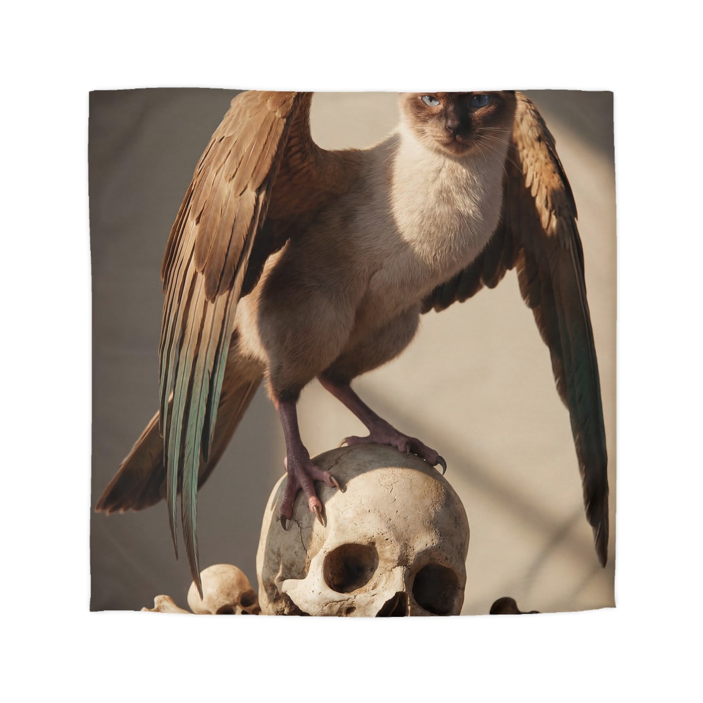 Winged Siamese Cat Duvet Cover – Sunlit Guardian of the Bone Altar