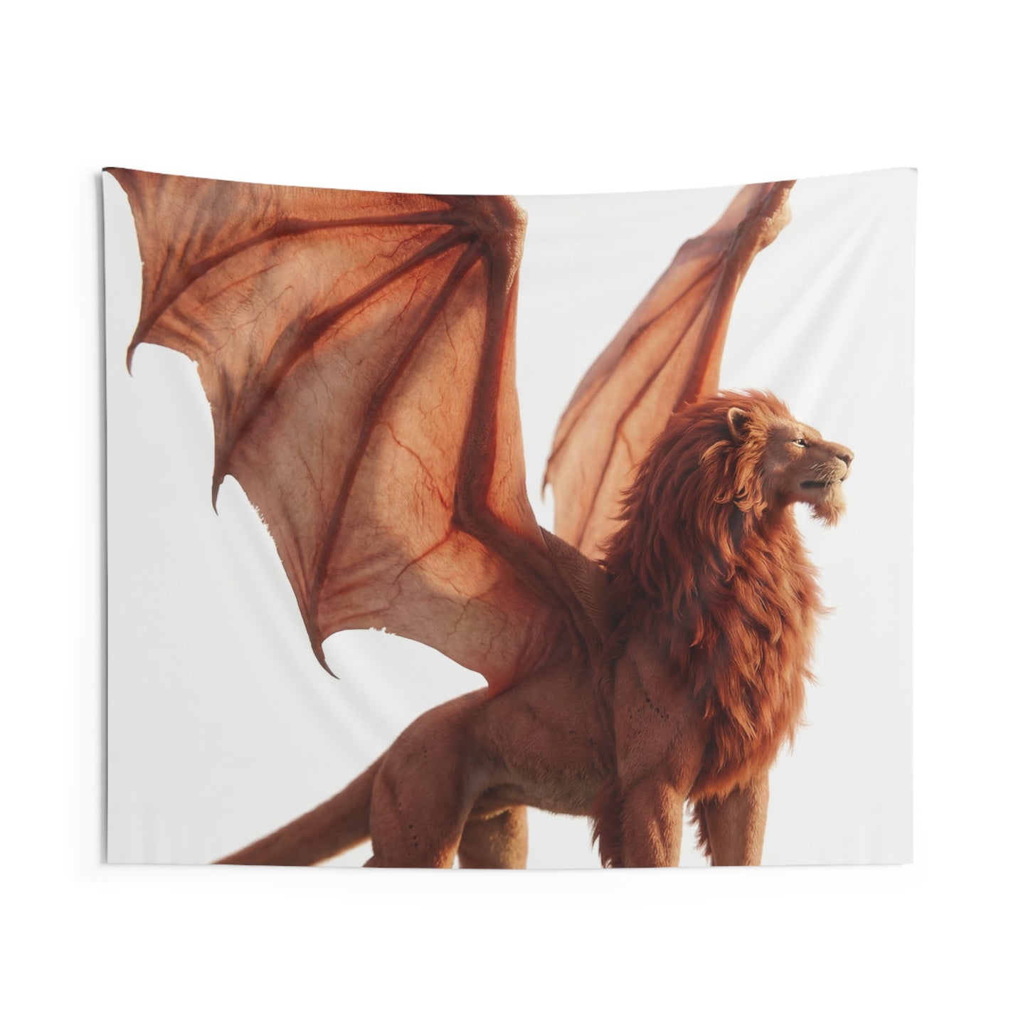 Winged Lion Sentinel Indoor Wall Tapestries – Sunset Guardian on Sunlit Peak