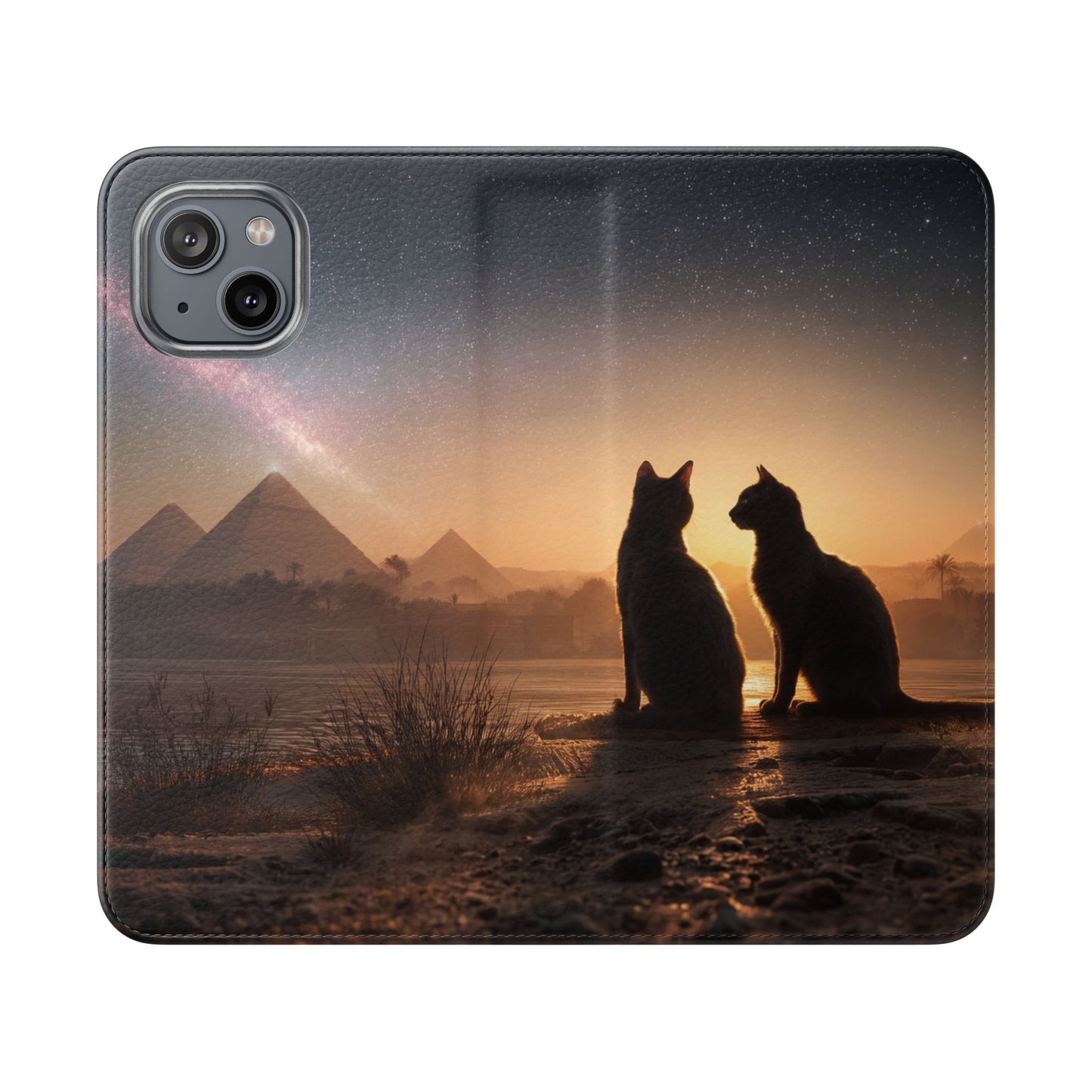 Pharaoh Cats Flip Cases – Starry Nile Guardians on the Bank