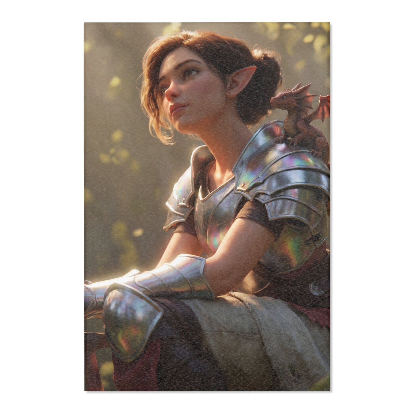 Elf Knight with Dragon Companion Area Rugs – Sunlit Forest Sanctuary
