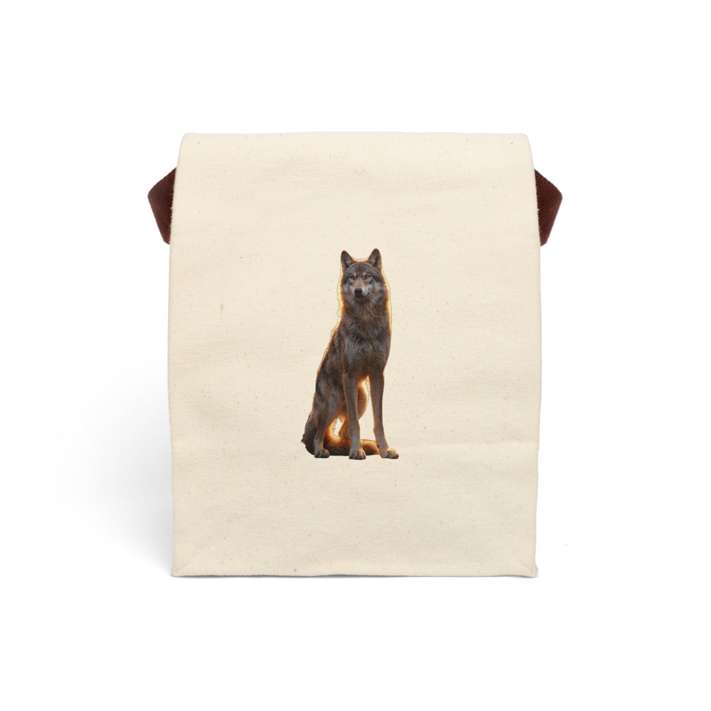 Golden Hour Wolf Canvas Lunch Bag With Strap – Silhouette Sentinel at Dusk