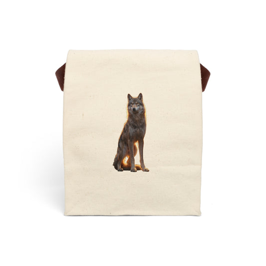 Golden Hour Wolf Canvas Lunch Bag With Strap – Silhouette Sentinel at Dusk