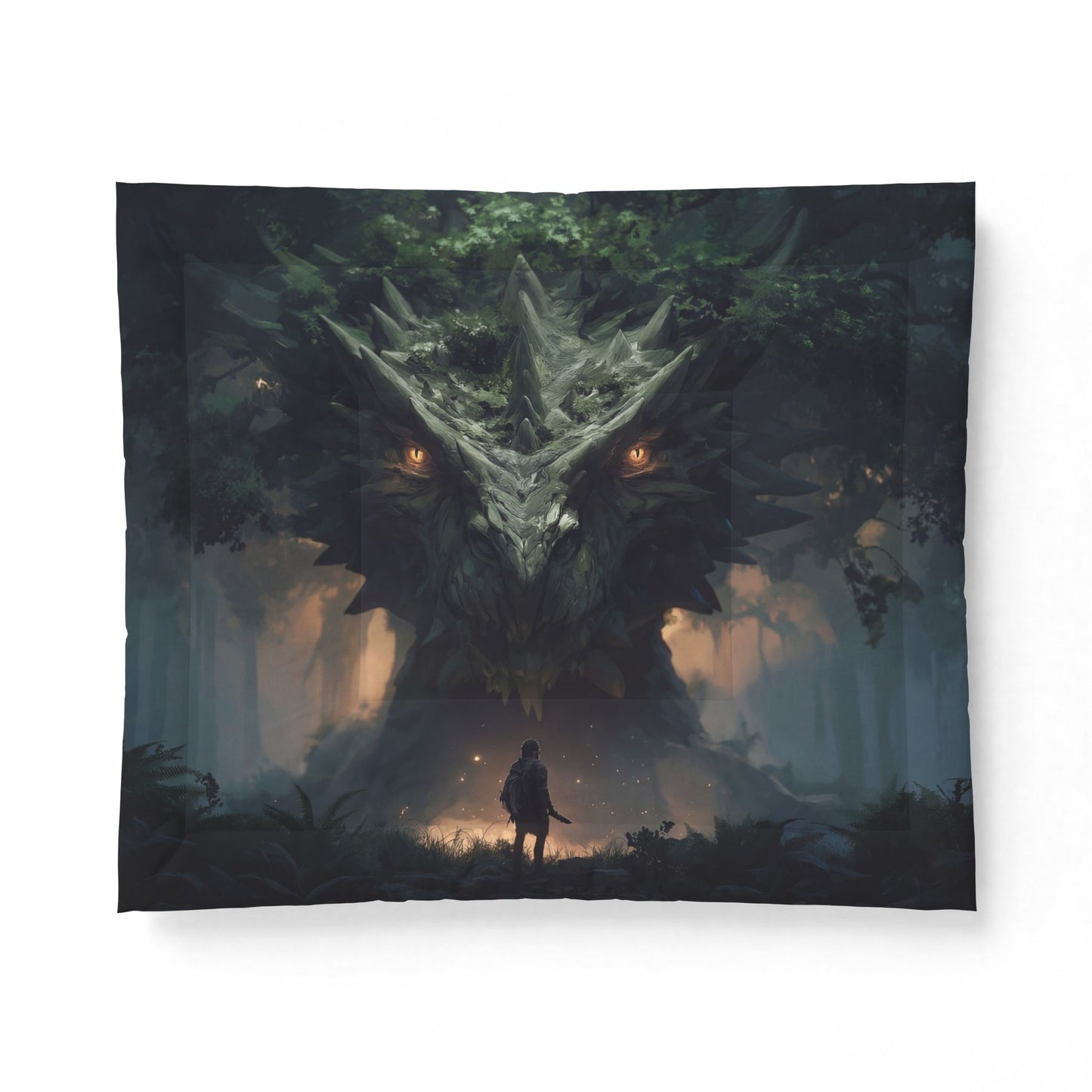 Forest Sentinel Dragon Cotton Comforter – Mossy Guardian Encounter