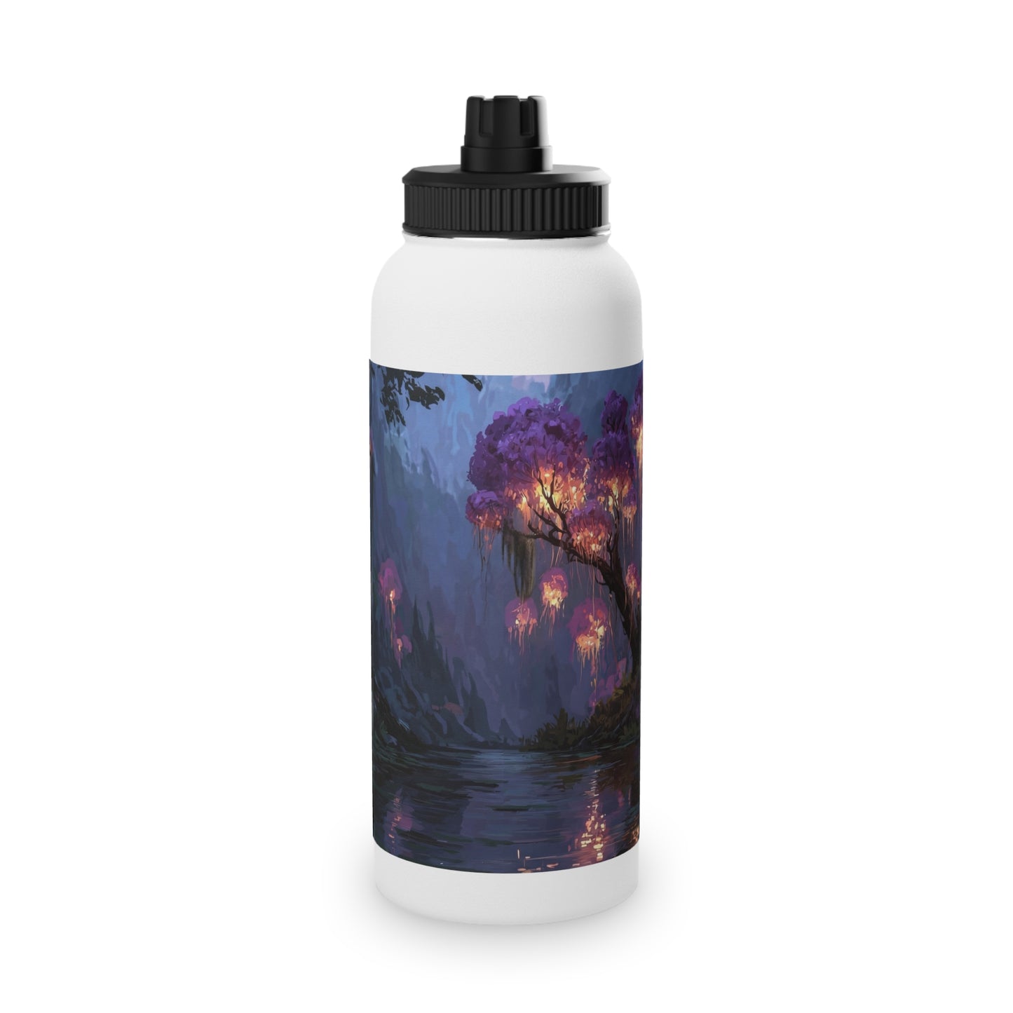 Luminous Glade Stainless Steel Water Bottle, Sports Lid – Twilight Bloom Sanctuary