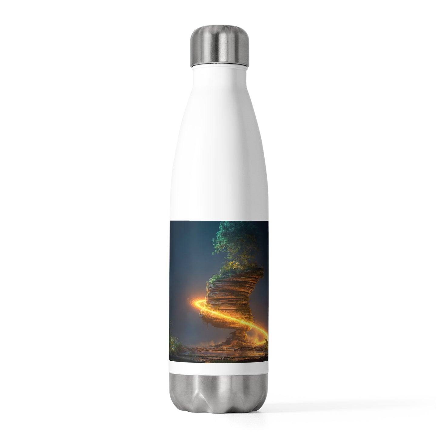 Floating Sanctuary Rock 20oz Insulated Bottle – Glowing Luminous Jungle Oasis