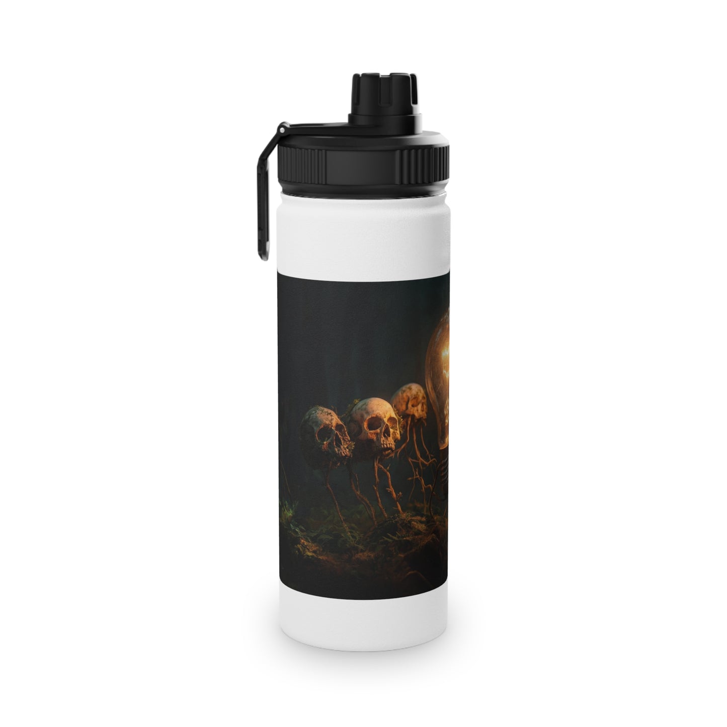 Illuminated Idea Lightbulb Stainless Steel Water Bottle, Sports Lid – Whispering Forest of Forgotten Minds