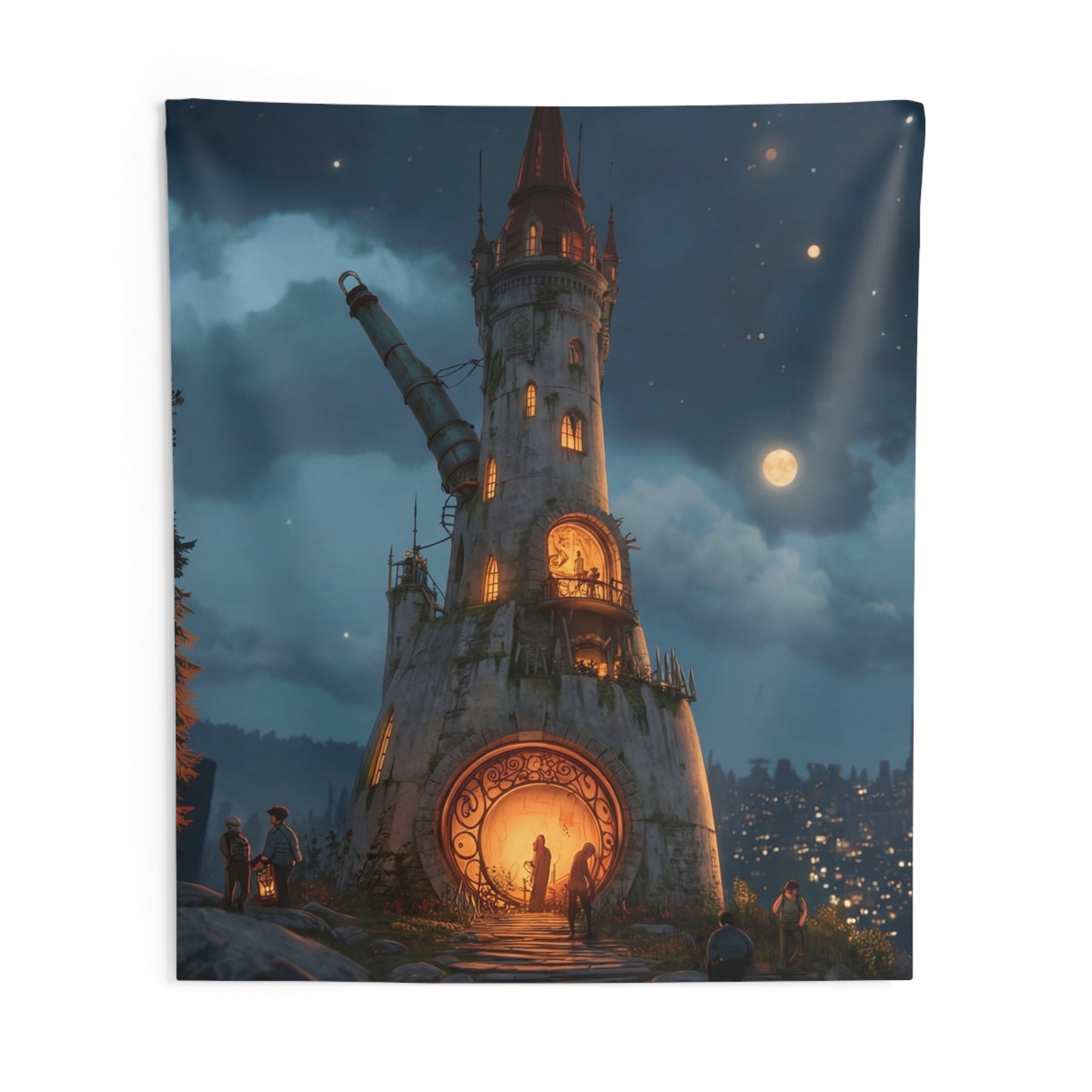 Starlit Observatory Tower Tapestry – Midnight Skywatcher’s Haven