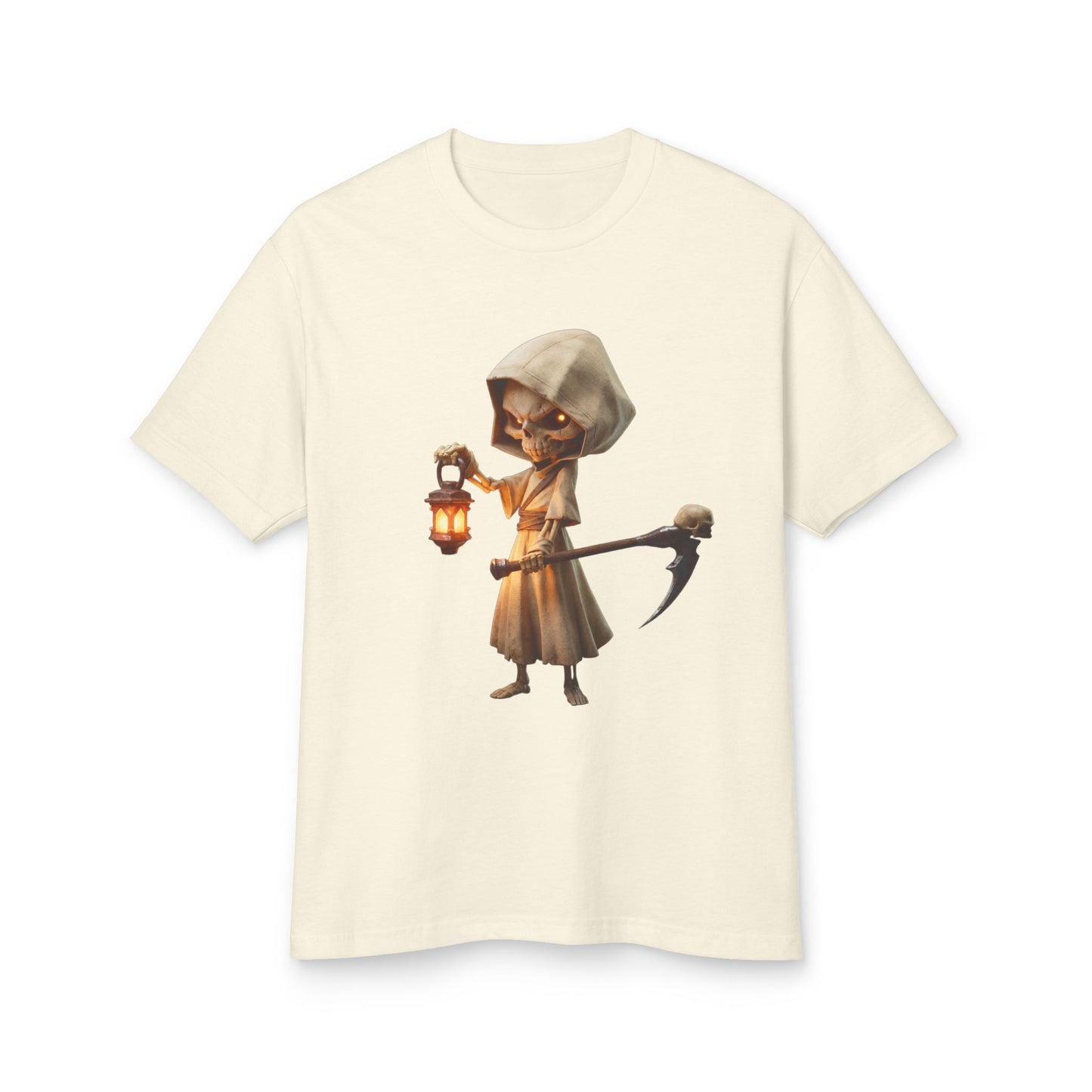 Lantern-Wielding Skeleton Hoodie Tee – Charming Grim Reaper Cotton Shirt