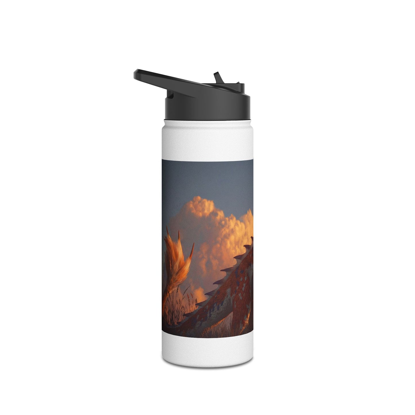 Sunset Dragon Stainless Steel Water Bottle, Standard Lid – Golden Ember Guardian