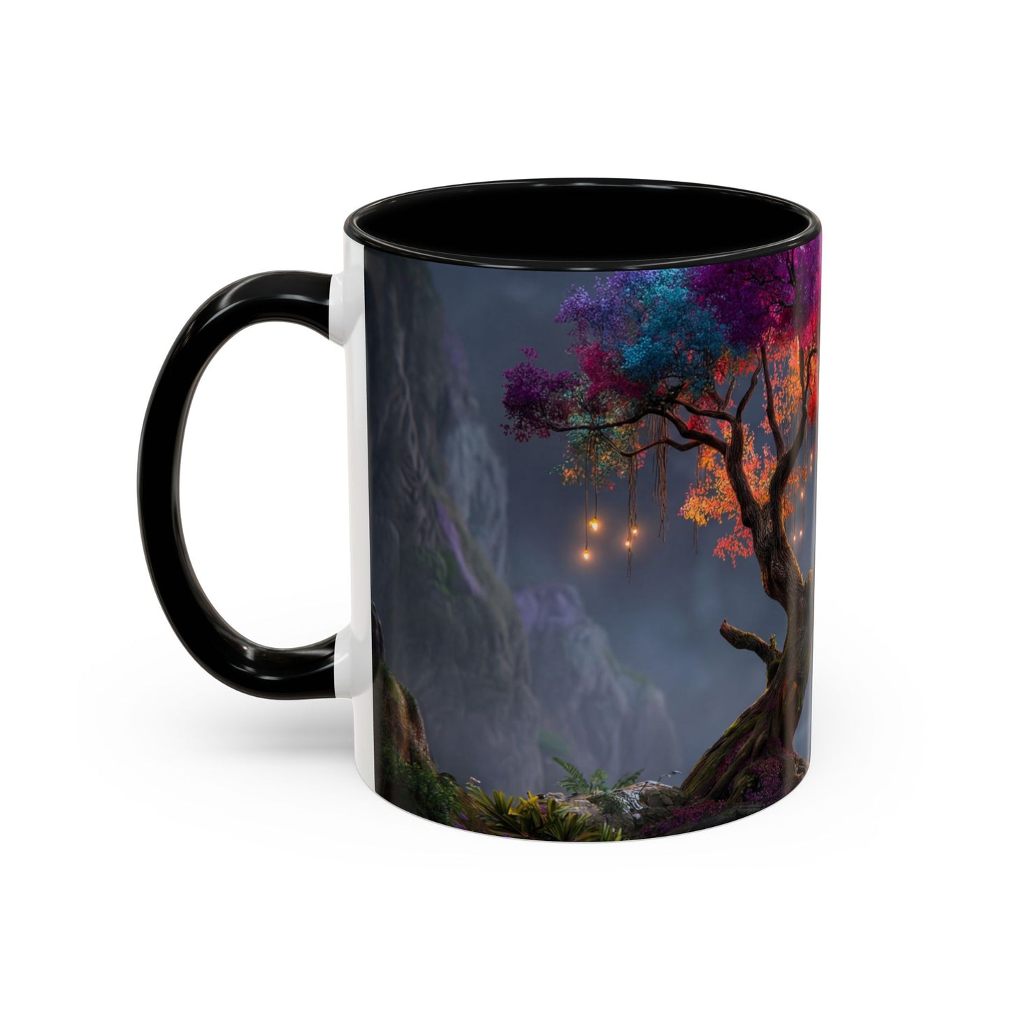 Prismatic River Tree Accent Coffee Mug (11, 15oz) – Neon Canopy Moonlight Reflections