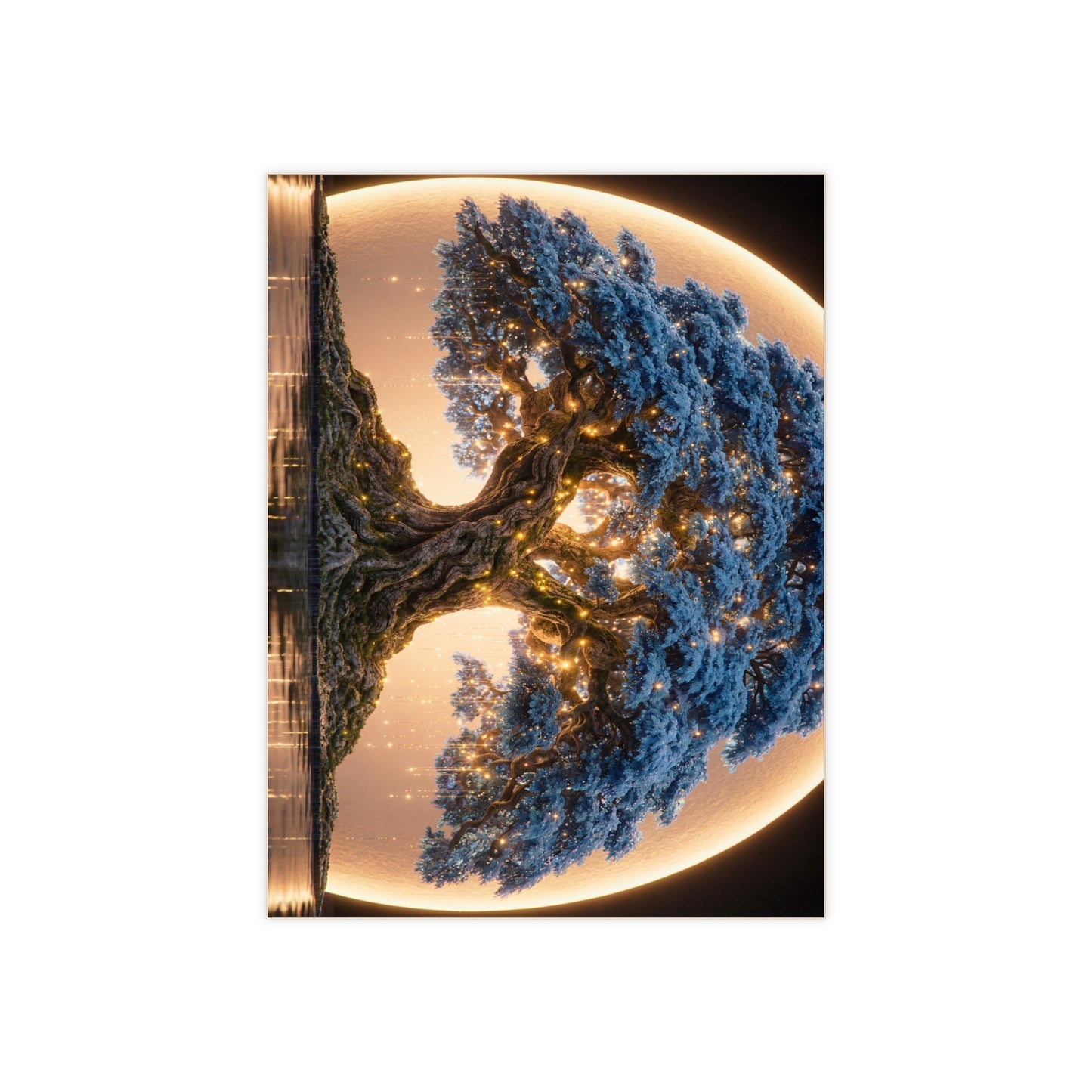 Moonlit Oracle Tree Ceramic Photo Tile – Whispering Wisdom Under Golden Light
