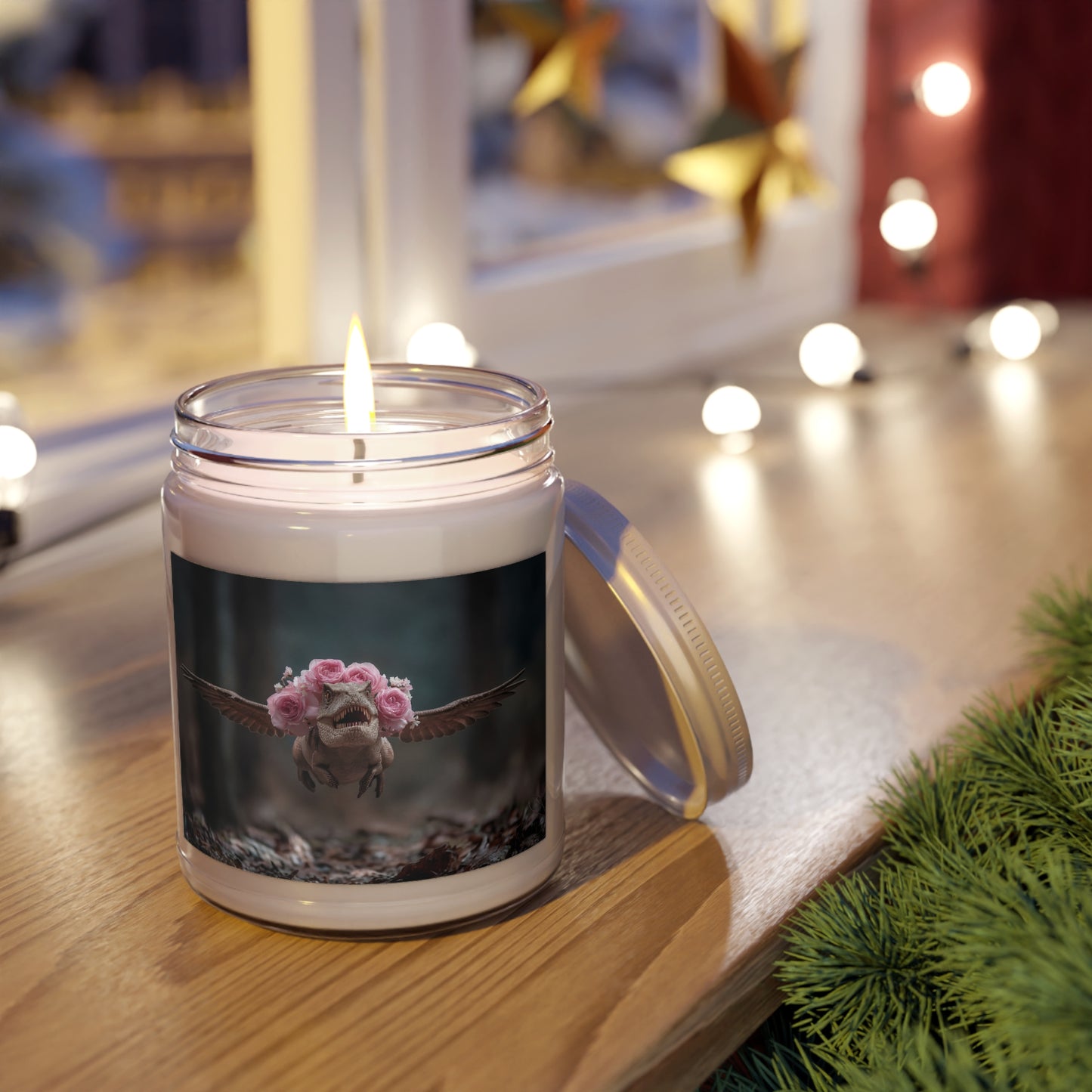 Rose Crowned T-Rex Scented Soy Candles with White Lid, 9oz – Forest Fantasy Flight