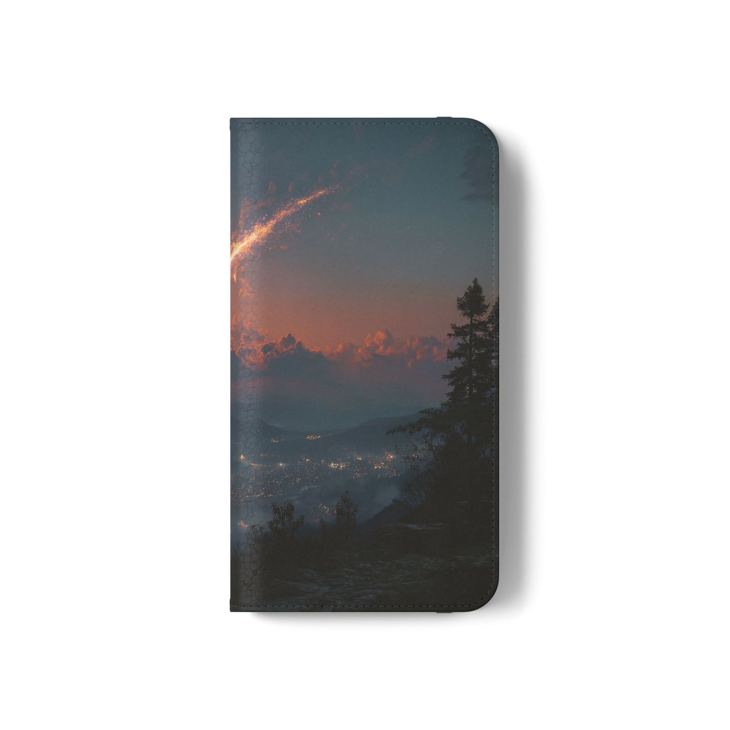 Meteor Over Valley Flip Cases – Crimson Sky Sentinel Cover
