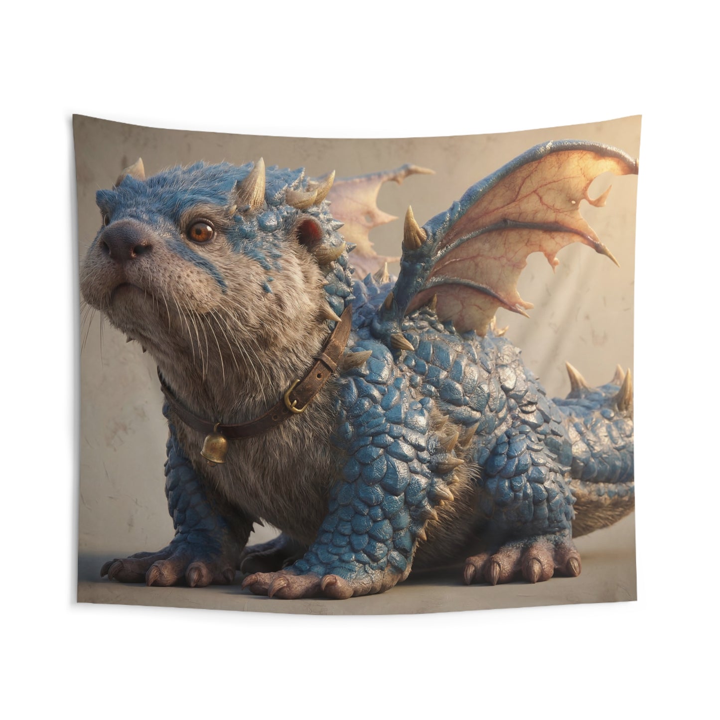 Blue Dragon Otter Indoor Wall Tapestries – Whimsical Guardian with Bell Collar