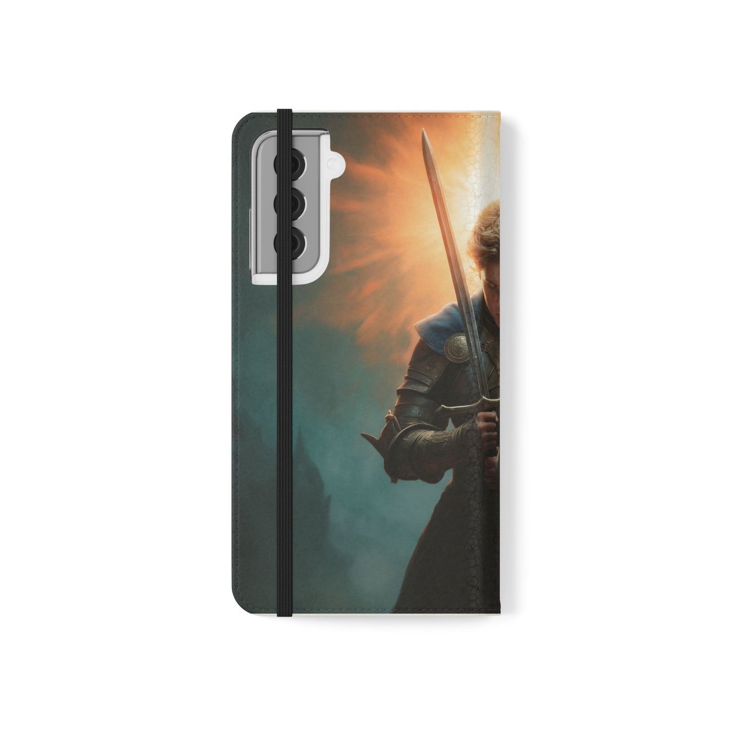 Dawn-Forged Knight Flip Cases – Radiant Armor Against Misty Skies
