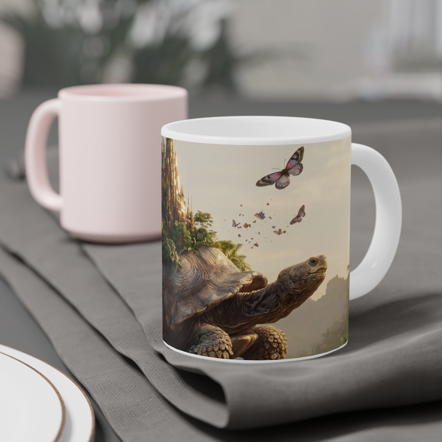 Turtle-Carried Castle Ceramic Mugs (11oz\15oz\20oz) – Verdant Sanctuary on Ancient Shell