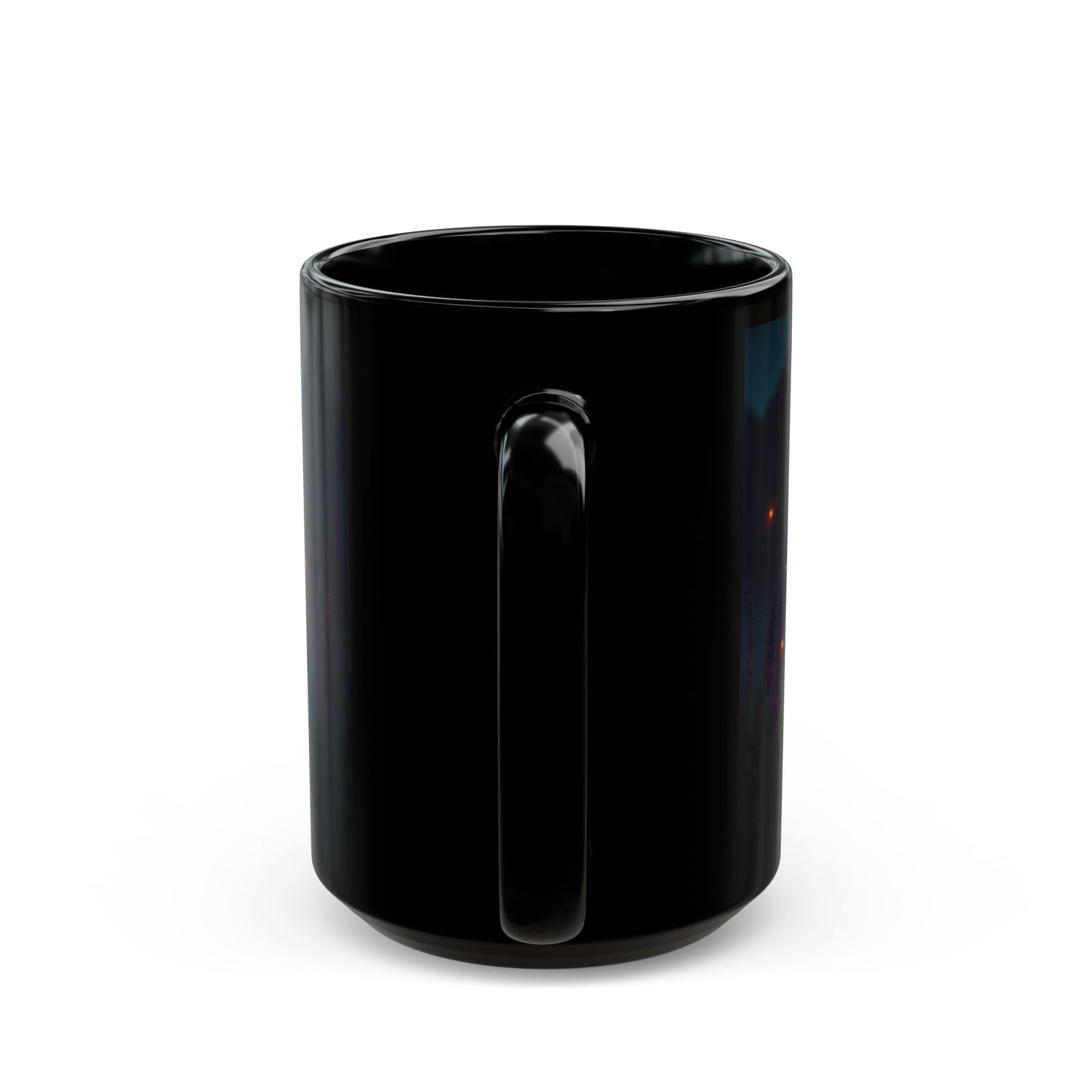 Glowing Dragonfly Black Mug – Twilight Meadow Dreamscape