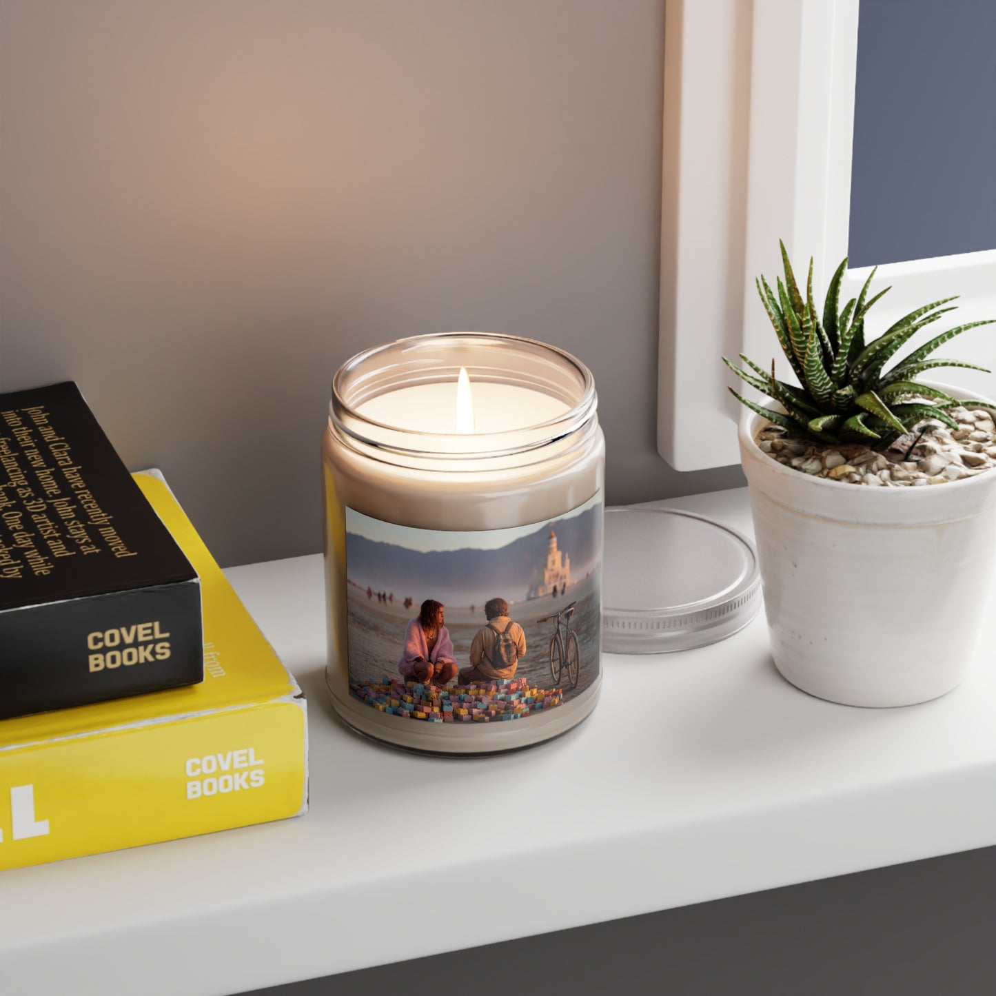 Desert Temple Builders Scented Soy Candles with White Lid, 9oz – Sunset Serenity at Burning Man