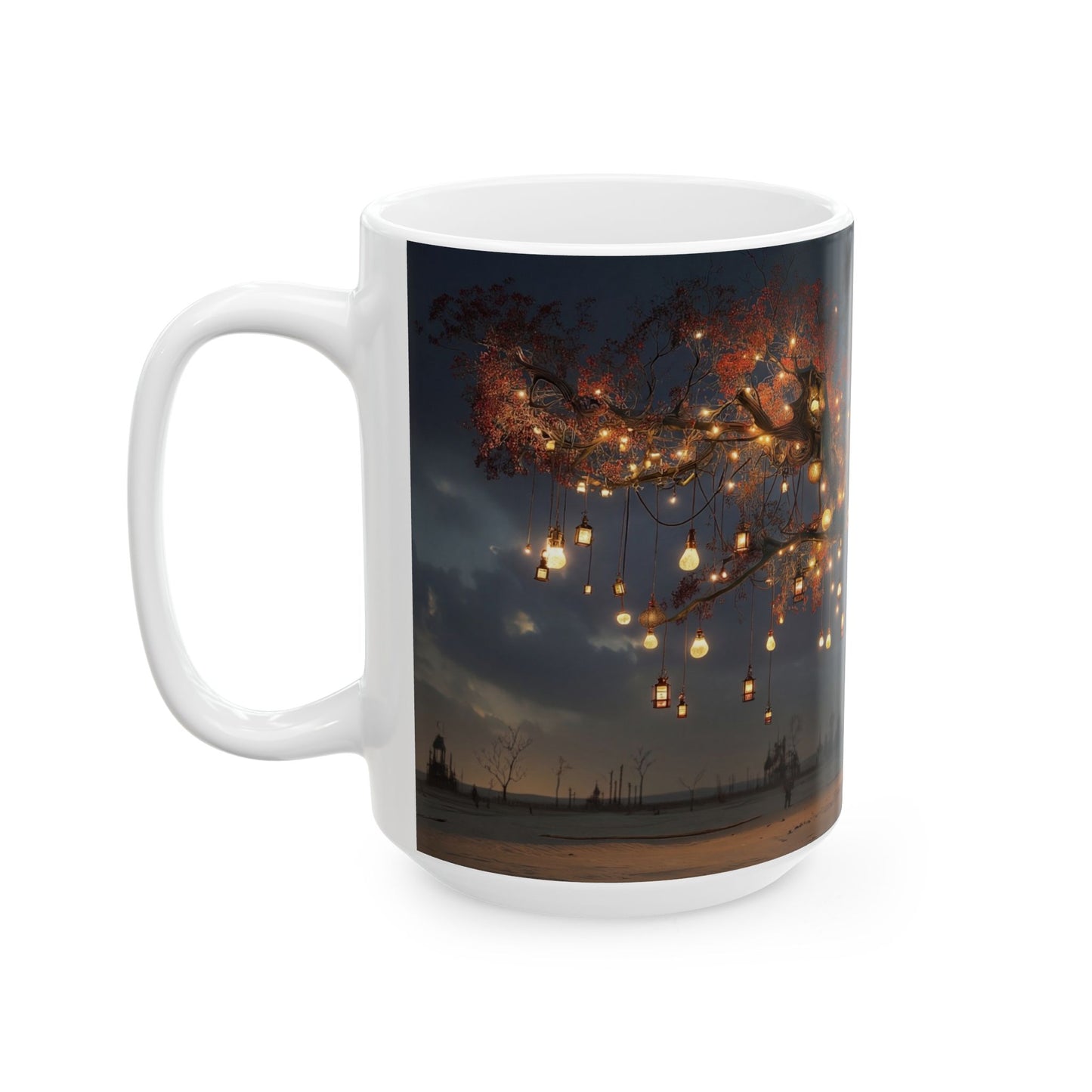 Lantern Tree Ceramic Mug – Desert Night Glow in a Gilded Canopy