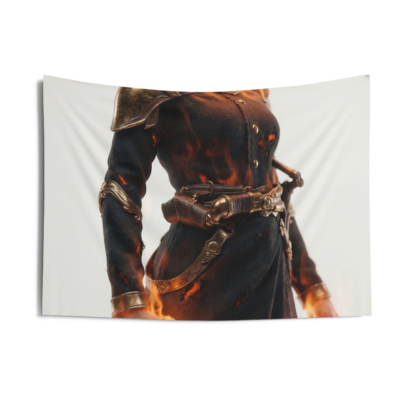Flame-Wreathed Sentinel Indoor Wall Tapestries – Ash-Scarred Armor and Ember-Handed Grace