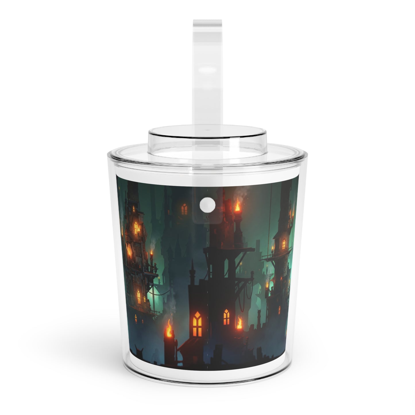 Floating City of Ember Ice Bucket with Tongs – Warm Lights in Misty Twilight