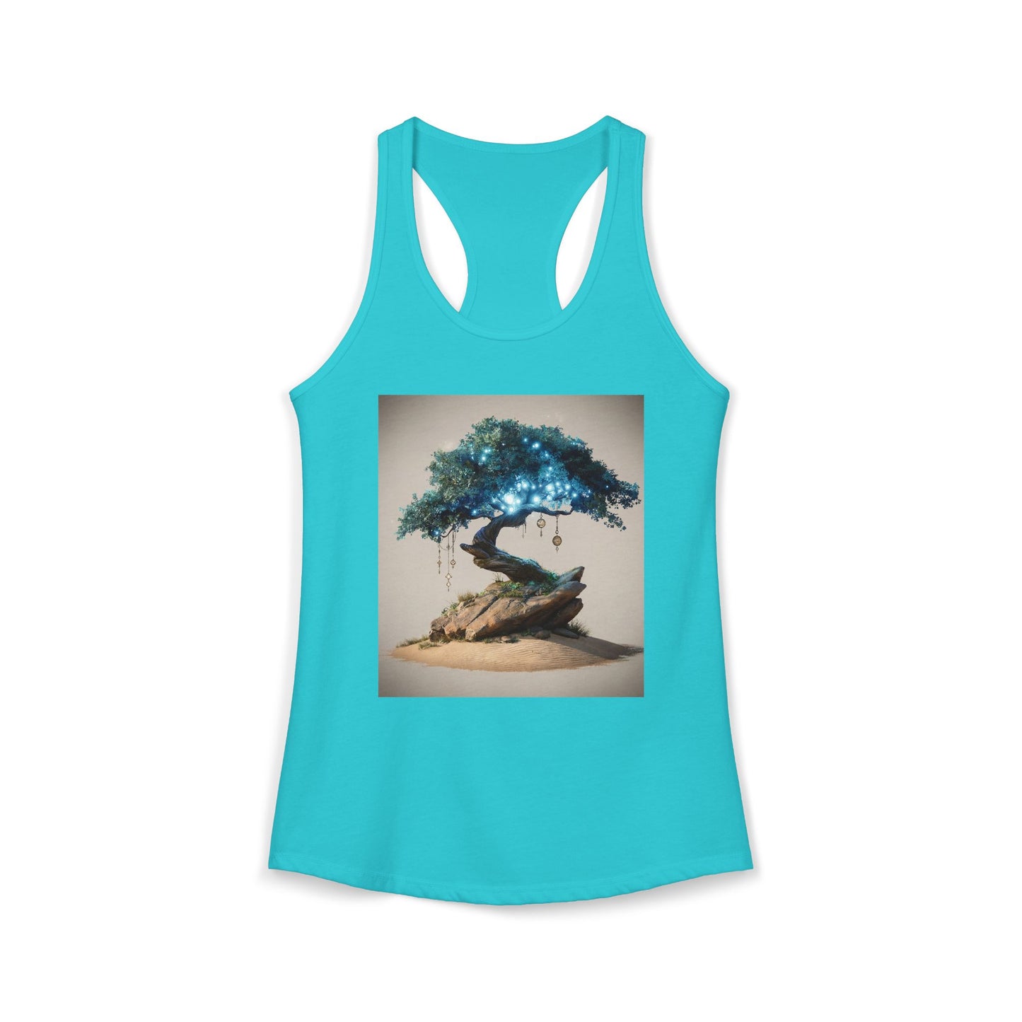 Luminescent Tree Women's Ideal Racerback Tank – Glowing Blue Canopy Sandstone Sentinel