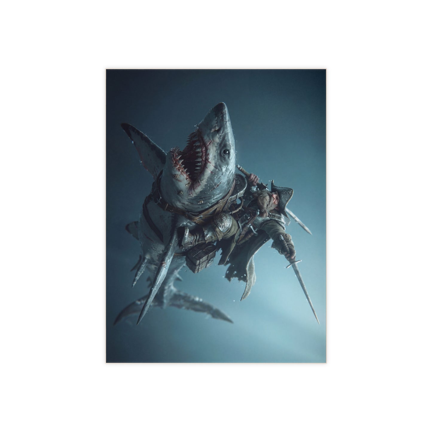 Pirate Captain on Shark Ceramic Photo Tile – Deep Blue Dominion