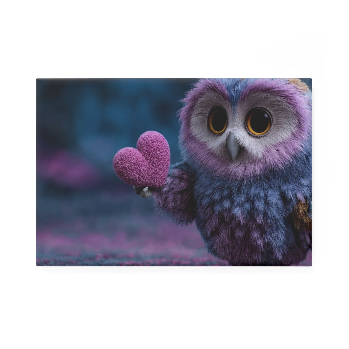 Whimsical Owl Heart Button Magnet, Rectangle (1 & 10 pcs) – Velvet-Furred Keeper of Purple Dreams
