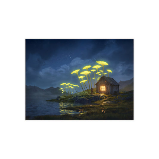 Luminescent Mushroom Cottage Tile – Night’s Quiet Guardian