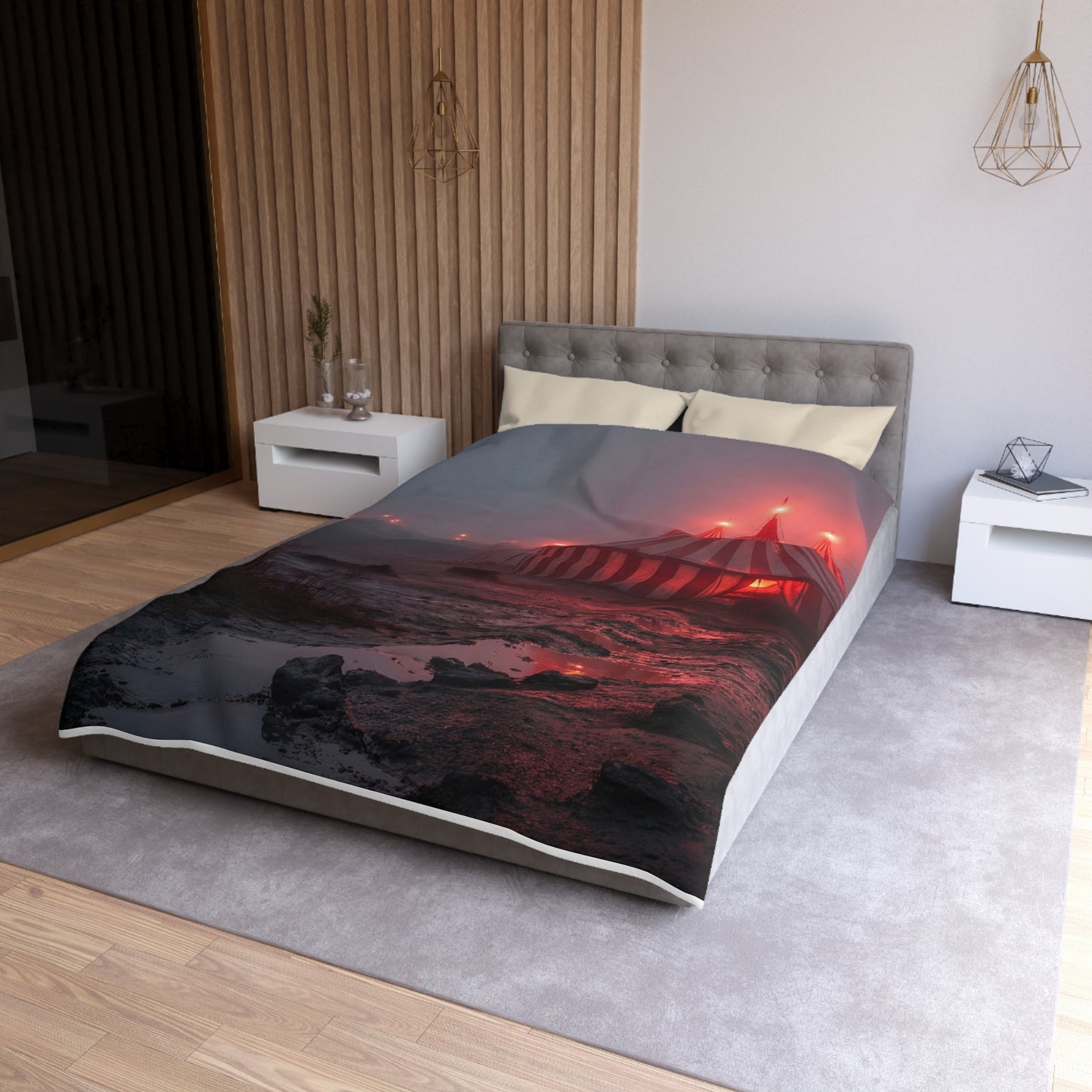Crimson Carnival Tent Microfiber Duvet Cover – Whispers of the Fogbound Ring