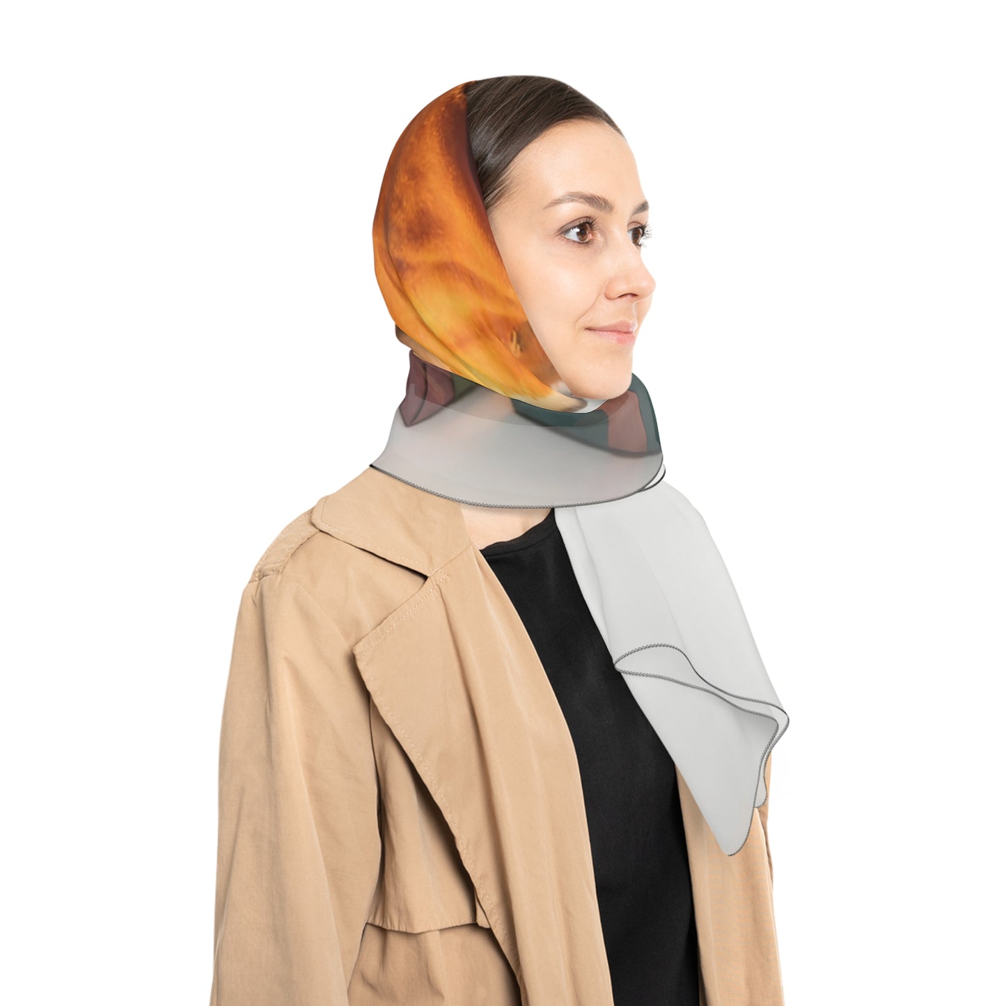 Puppy with Gifts Poly Scarf – Warm Orange Bandana for Festive Days