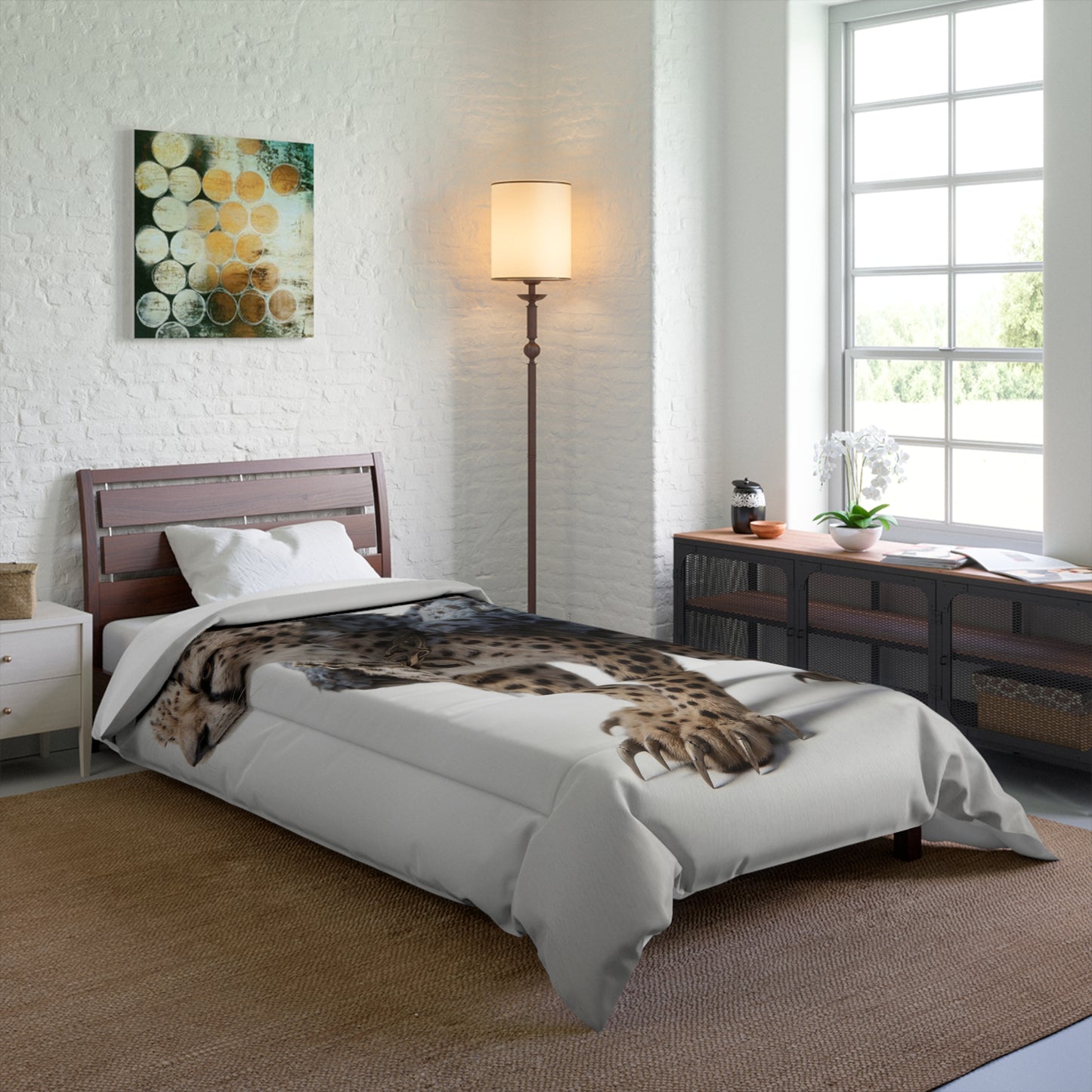 Winged Cheetah Comforter – Shadowed Feline Flight Dreamscape
