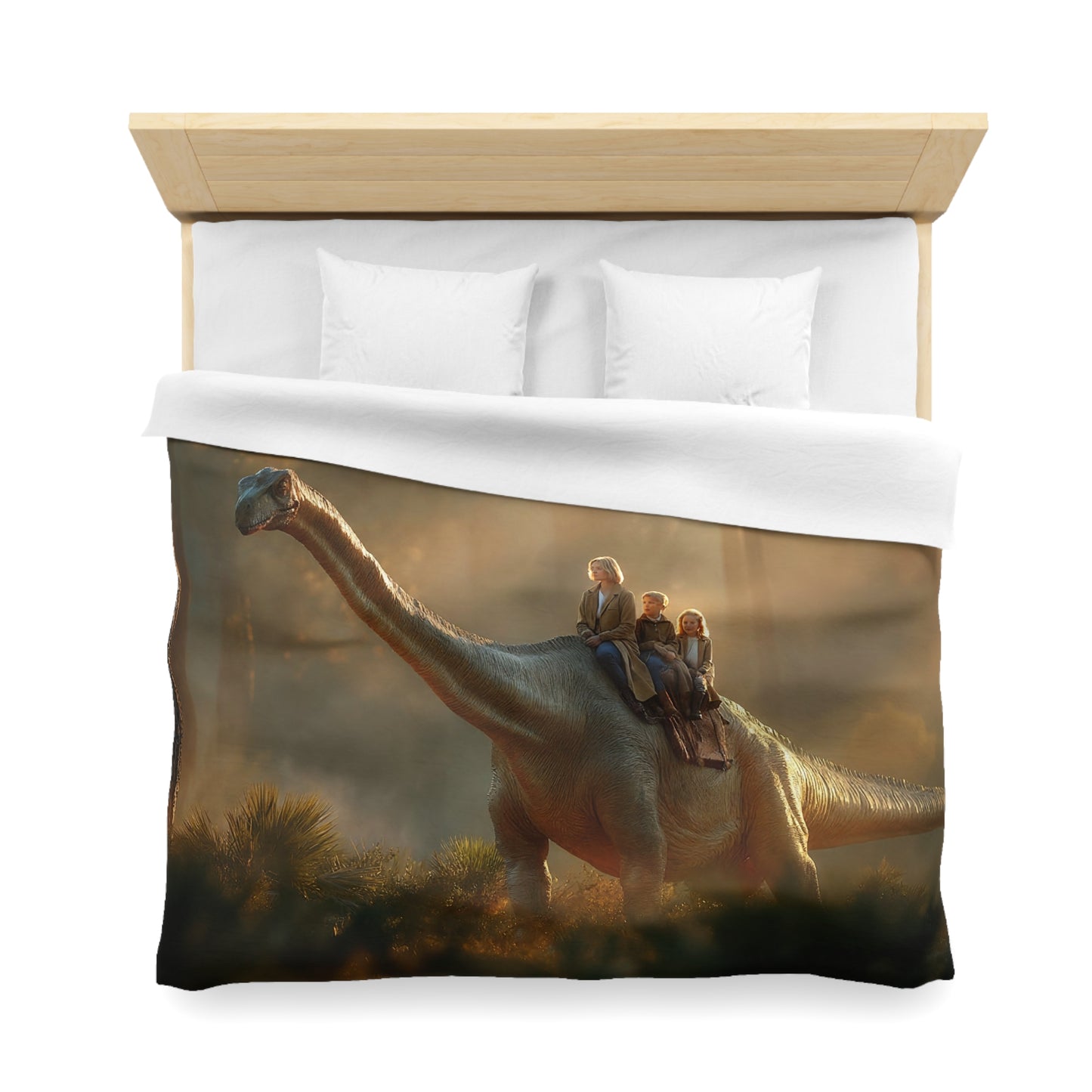Dinosaur Ride Microfiber Duvet Cover – Golden Forest Sunset Adventure