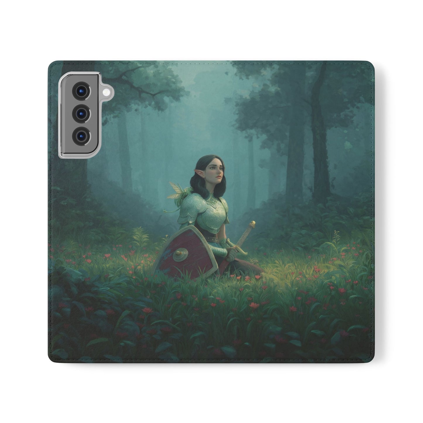 Woodland Sentinel Flip Cases – Green Knight in Misty Grove