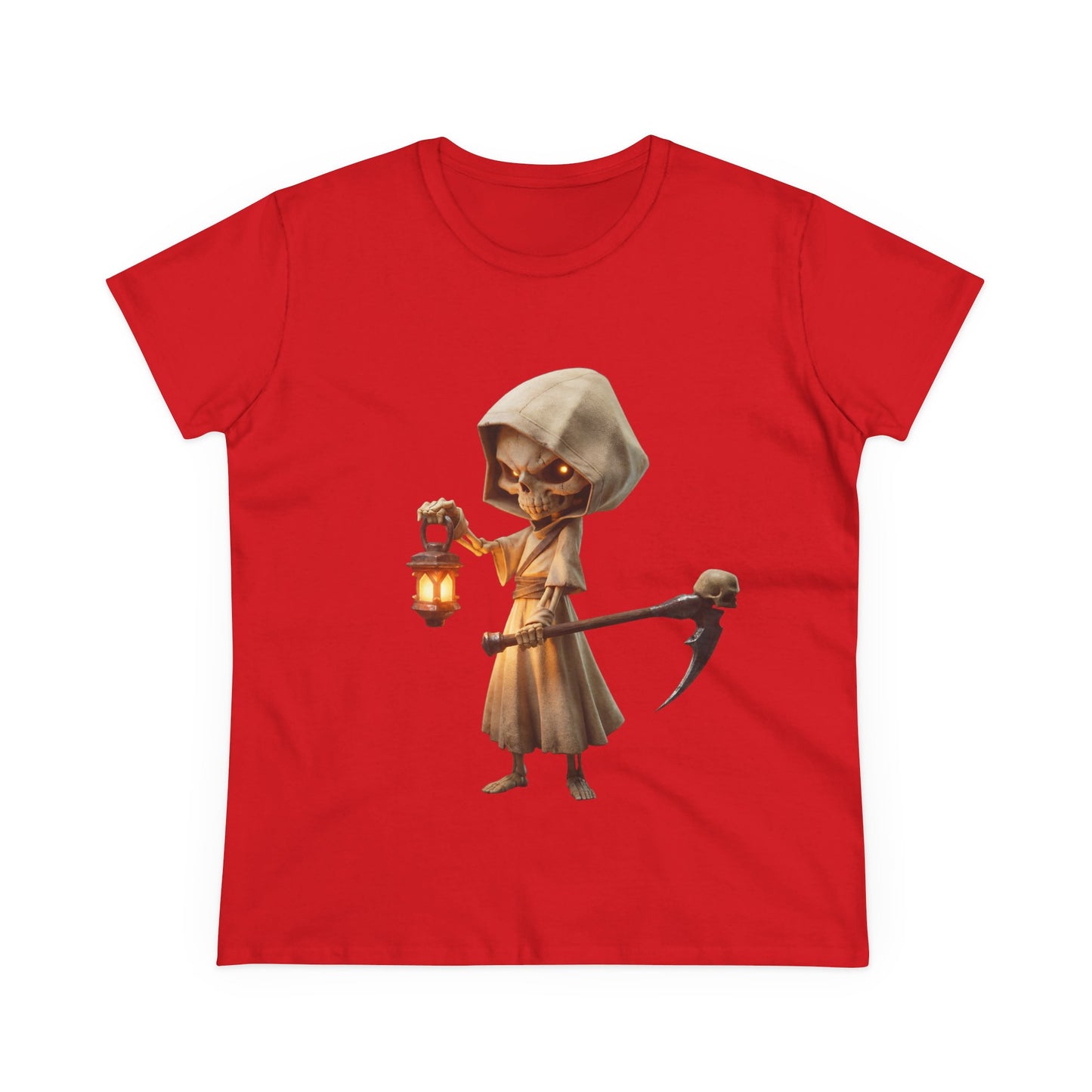 Lantern-Bearing Guardian Women's Midweight Cotton Tee – Hollowed Bone Sentinel