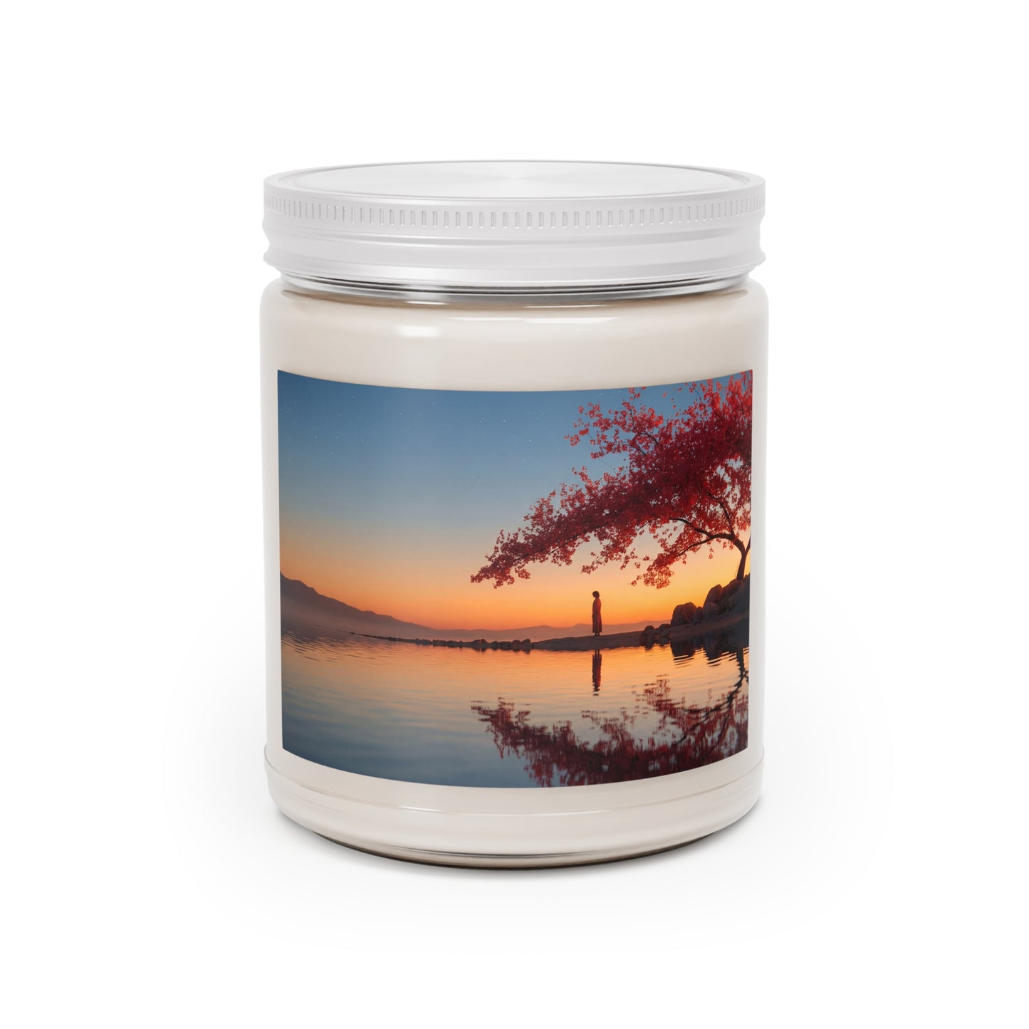Crimson Sakura Sentinel Scented Soy Candles with White Lid, 9oz – Twilight’s Quiet Embrace
