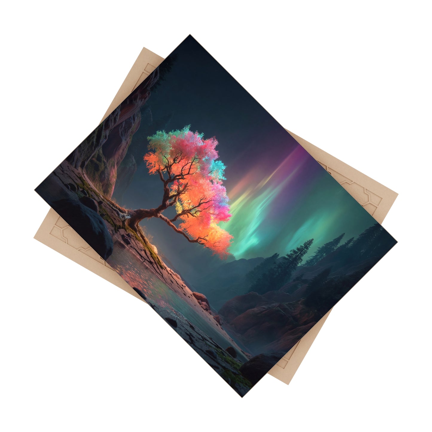 Aurora Tree Ceramic Photo Tile – Whimsical Canopy in Midnight Canyon