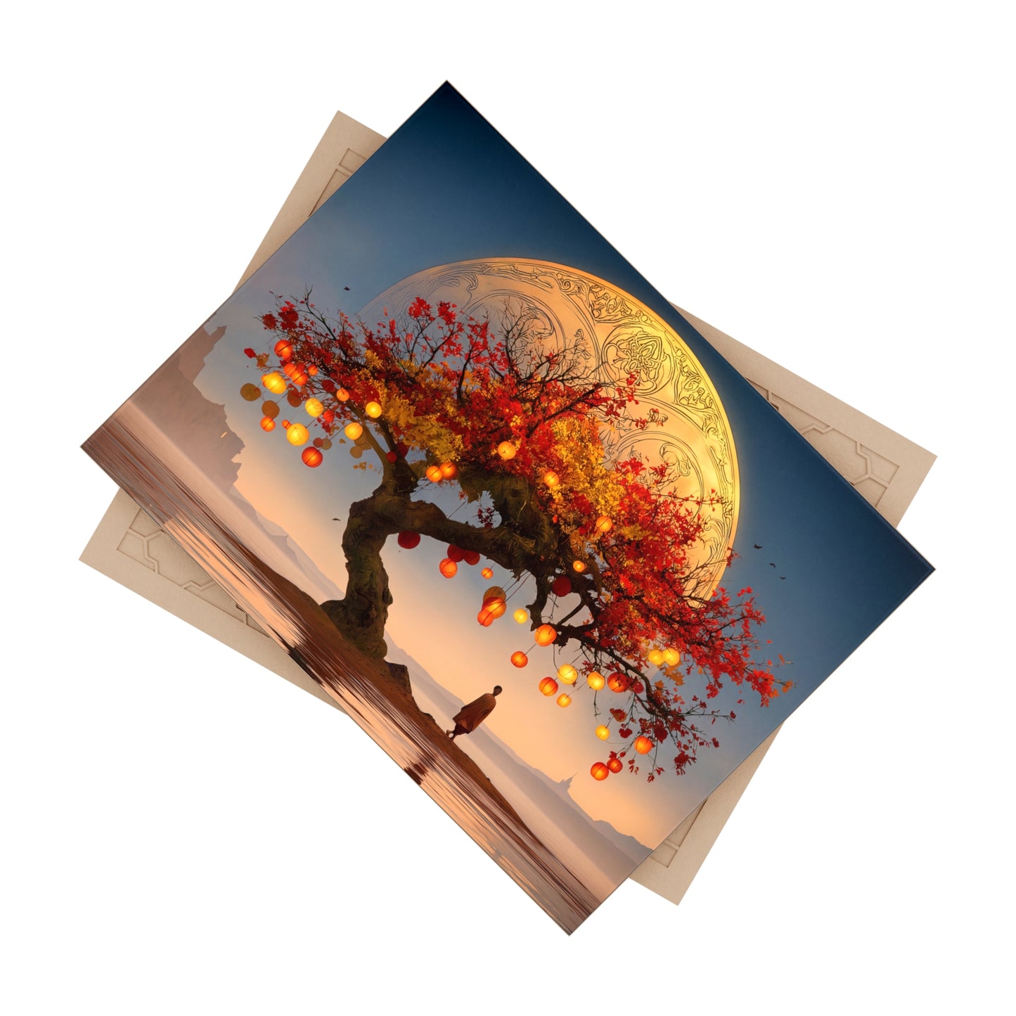 Lantern Tree Under Celestial Moon Ceramic Photo Tile – Autumn’s Quiet Reverie