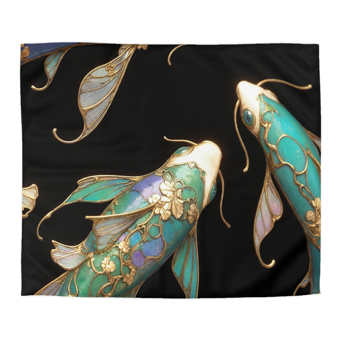 Art Nouveau Koi Microfiber Duvet Cover – Liquid Light in Midnight Depths