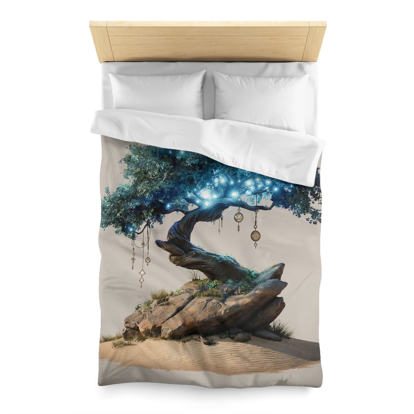 Luminescent Wisdom Tree Microfiber Duvet Cover – Desert Oasis with Glowing Canopy