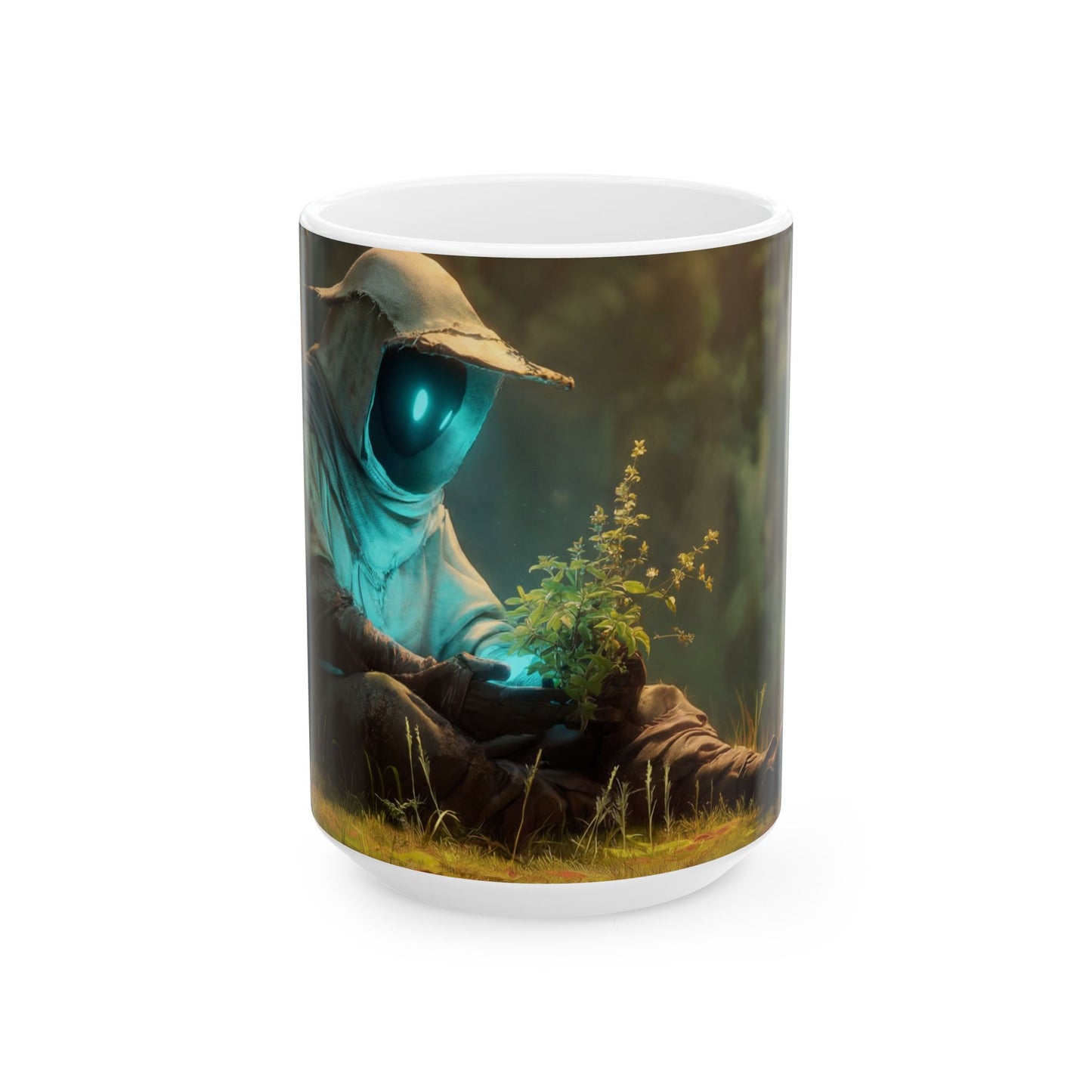 Forest Sentinel Ceramic Mug – (11oz, 15oz) Glowing Eye in the Verdant Glow
