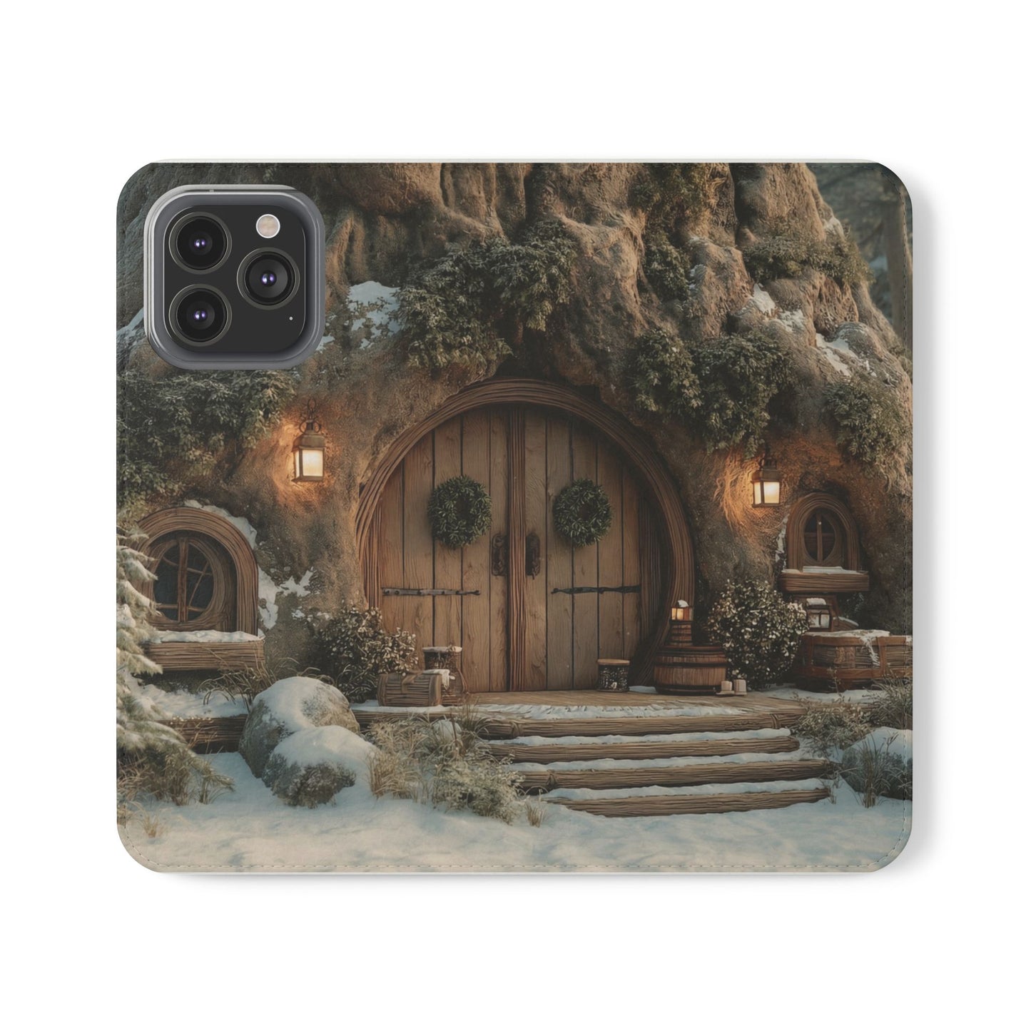 Hobbit Hole Flip Cases – Cozy Winter Doorway Scene