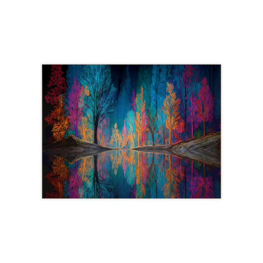 Chromatic Forest Reflection Ceramic Photo Tile – Where Nightglow Meets Water