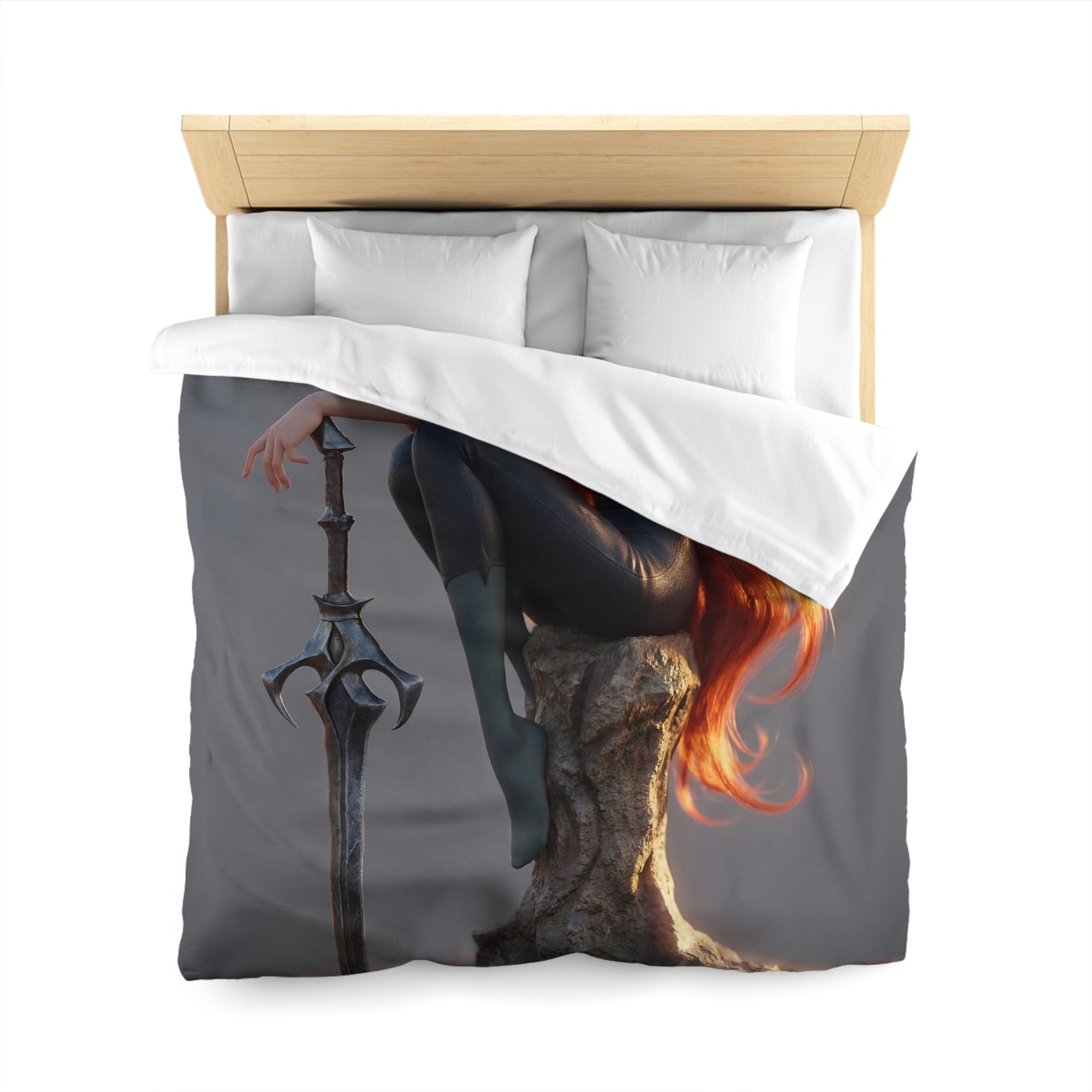 Crimson Sentinel Microfiber Duvet Cover – Sunset Resting on a Weathered Stone