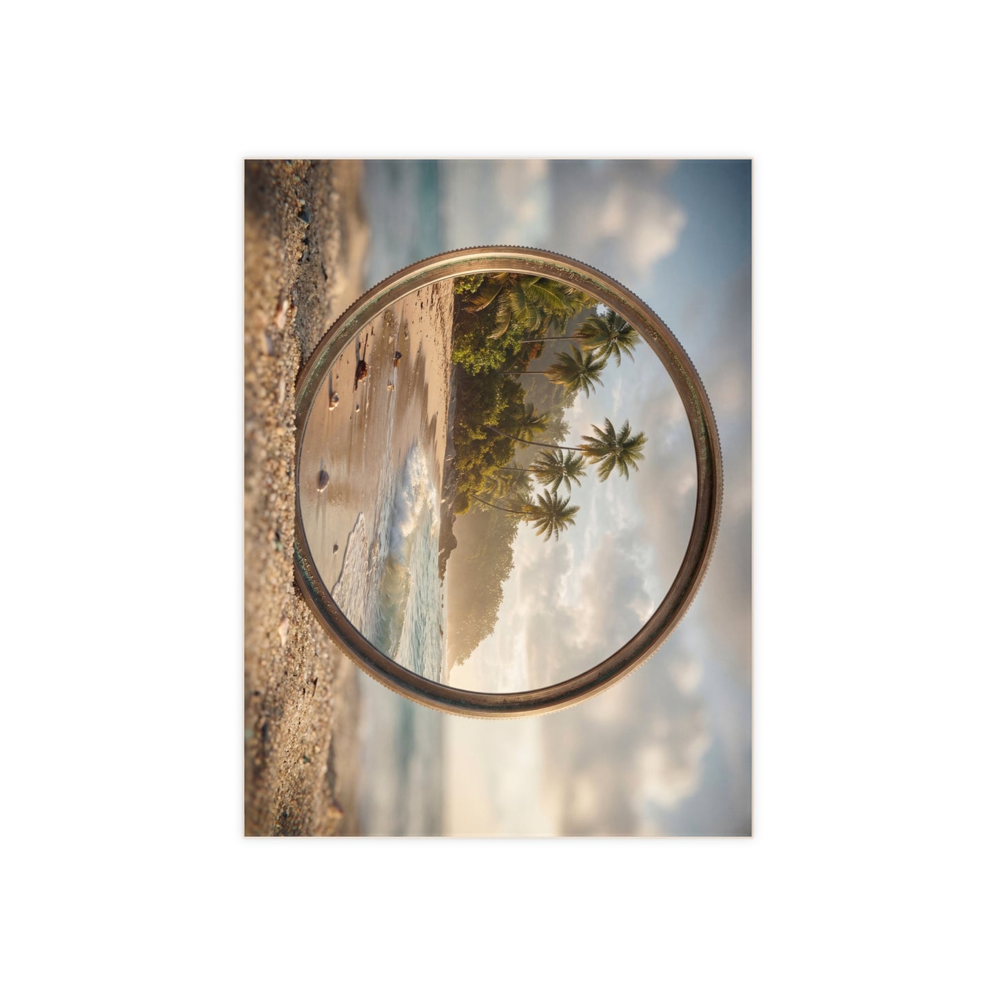 Secluded Island Through Lens Ceramic Photo Tile – Golden Hour Beach Portal