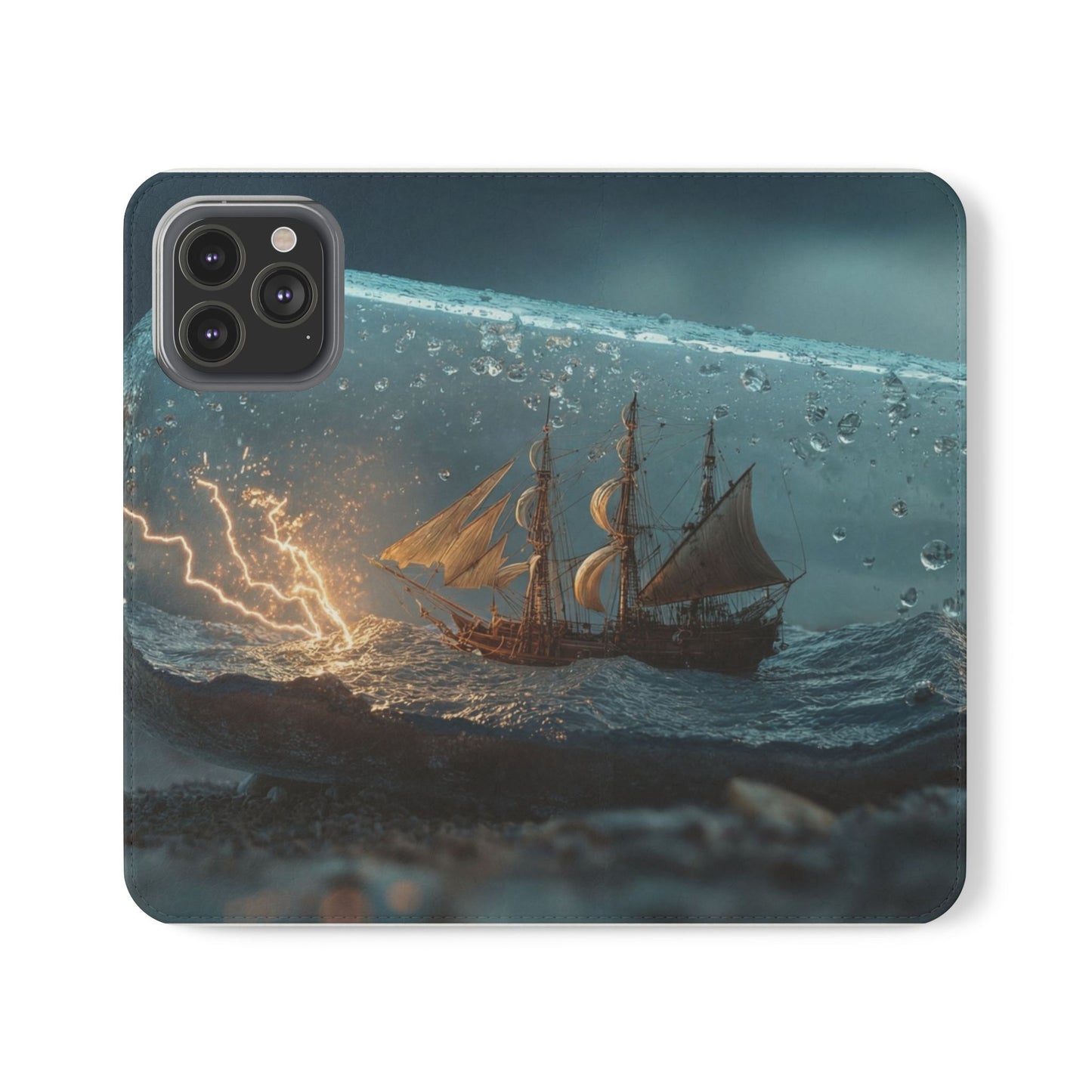 Storm-Struck Galleon Flip Cases – Lightning Inside Glass Bottle